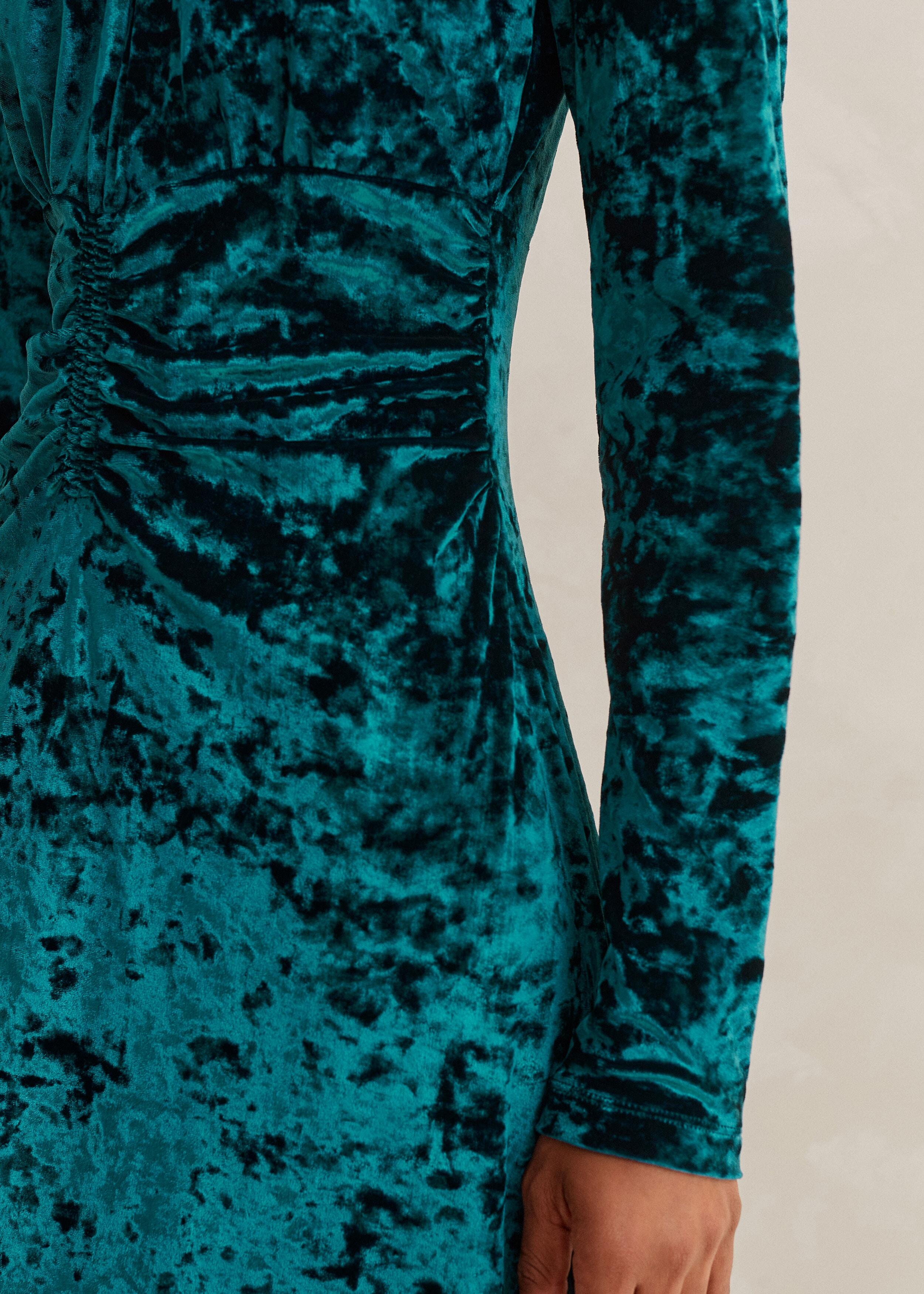 ME+EM Crushed Stretch Velvet Fit And Flare Maxi Dress in Green | Lyst UK