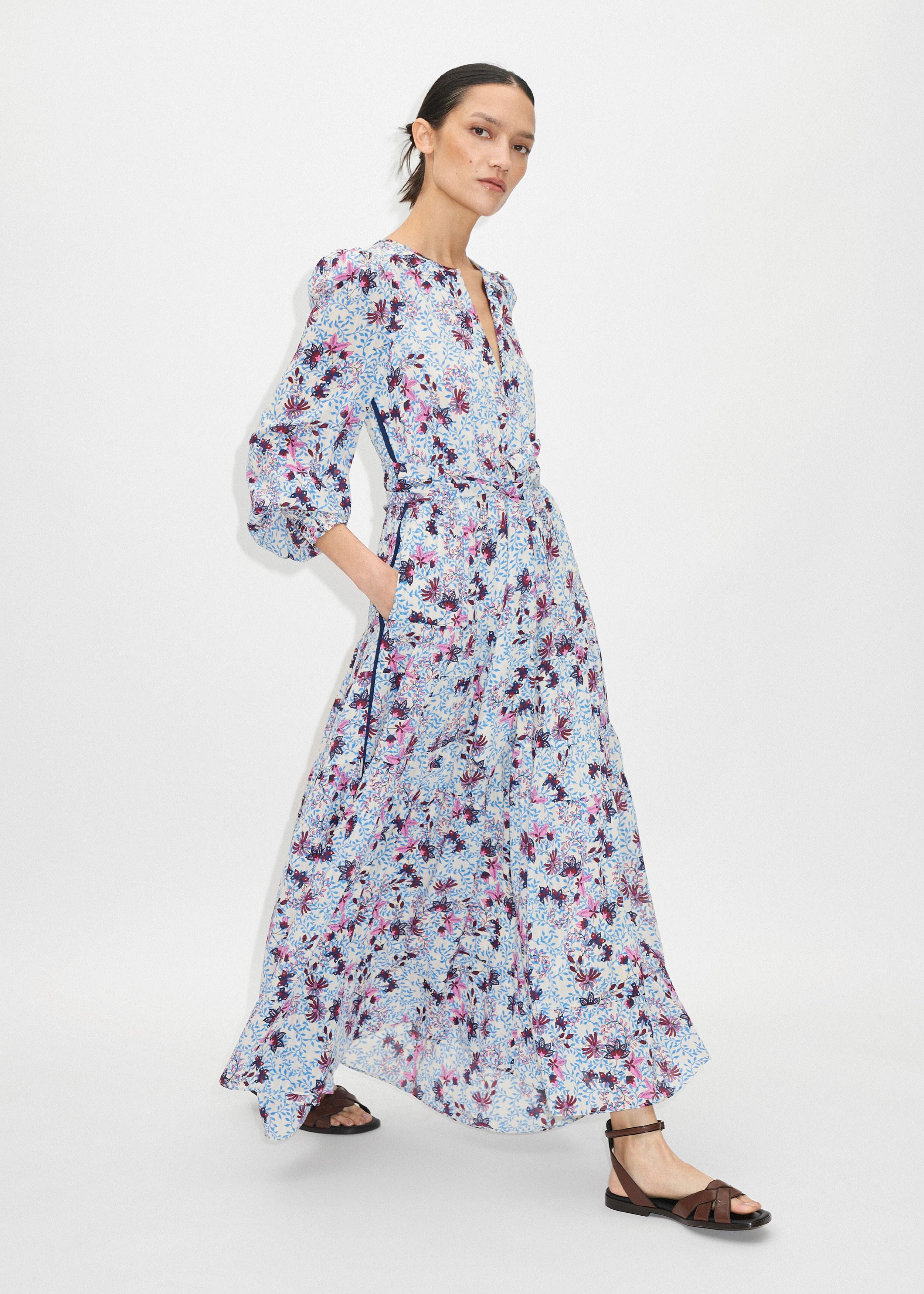 wild meadow print ruched midi dress ME+EM Wild Meadow Print Ruched Maxi Dress in Black