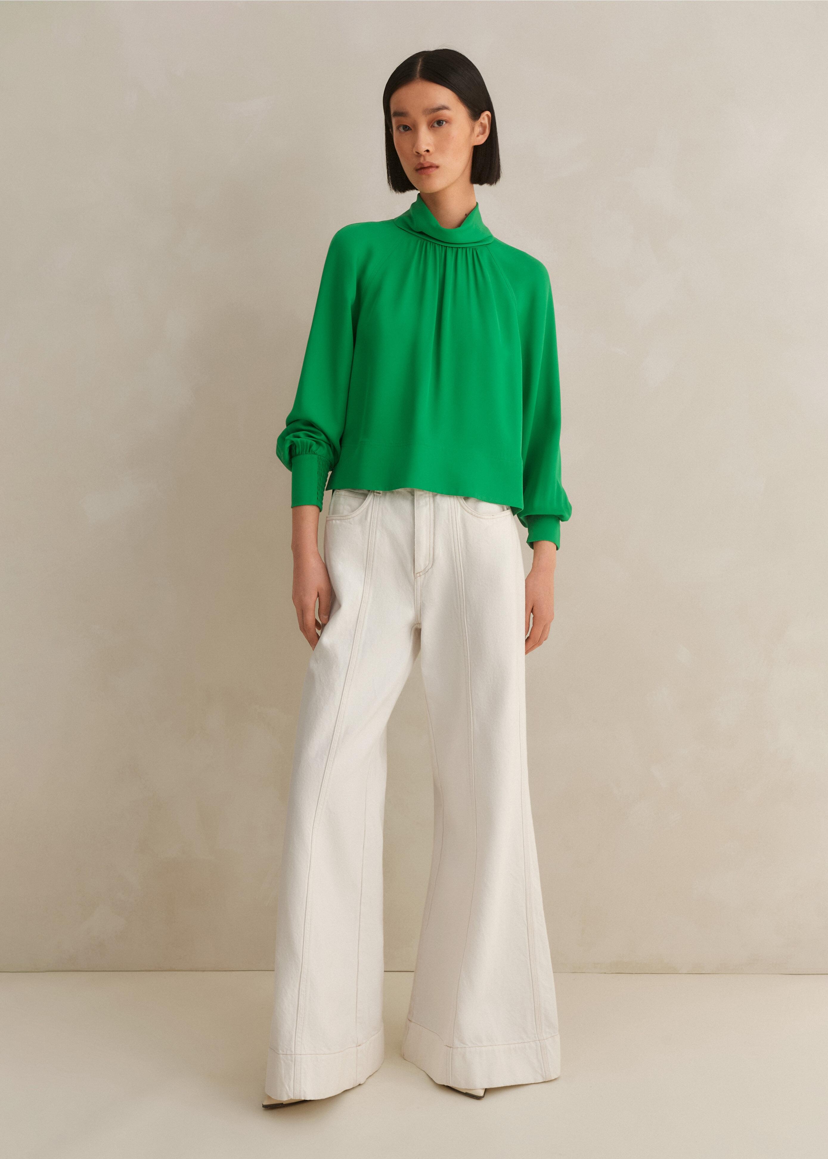 ME+EM Silk High Neck Raglan Sleeve Top in Green | Lyst UK