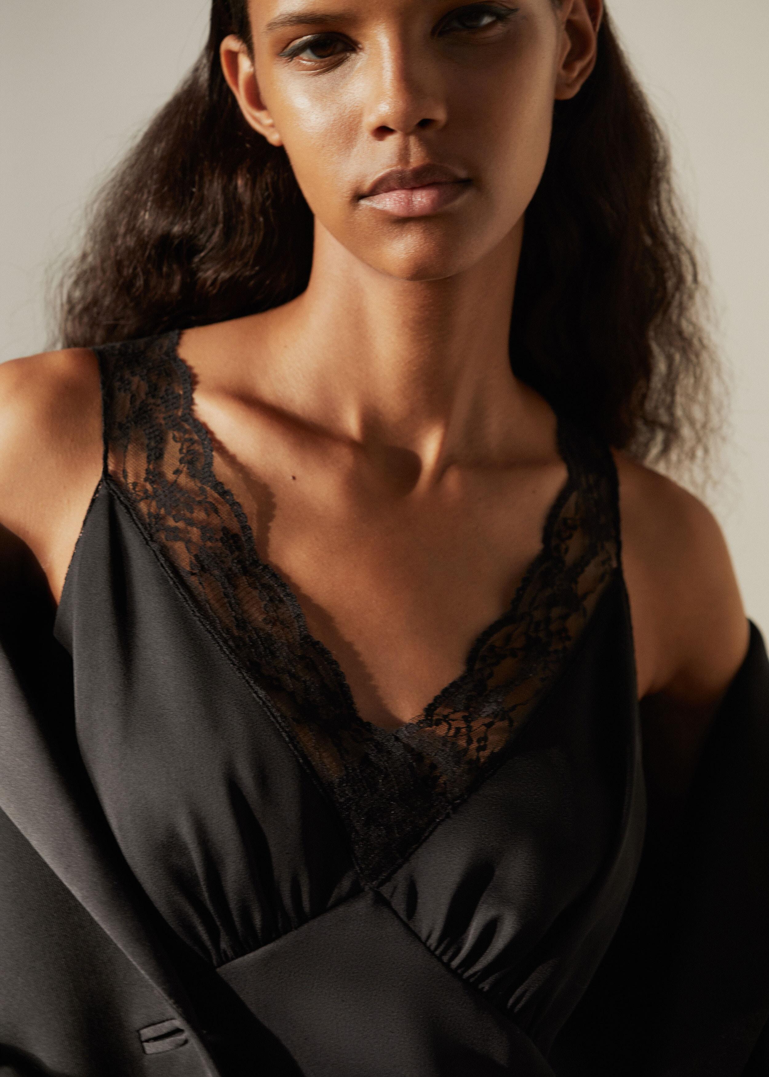 ME+EM Satin + Lace Layering Slip Dress in Black | Lyst UK