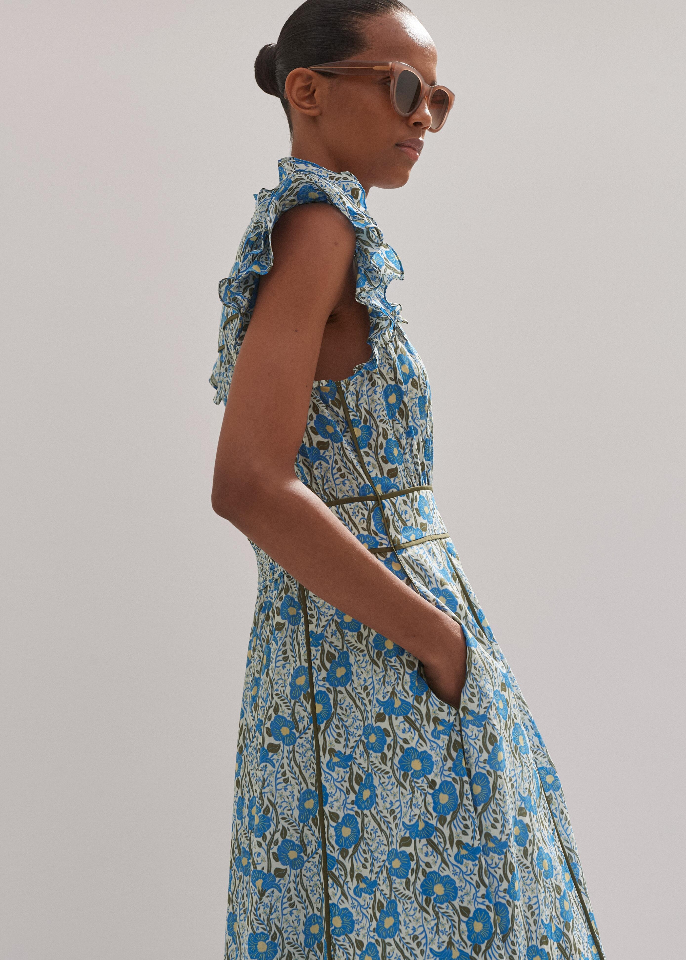 cotton english garden print maxi dress ME+EM Cotton English Garden Print Maxi Dress in Blue