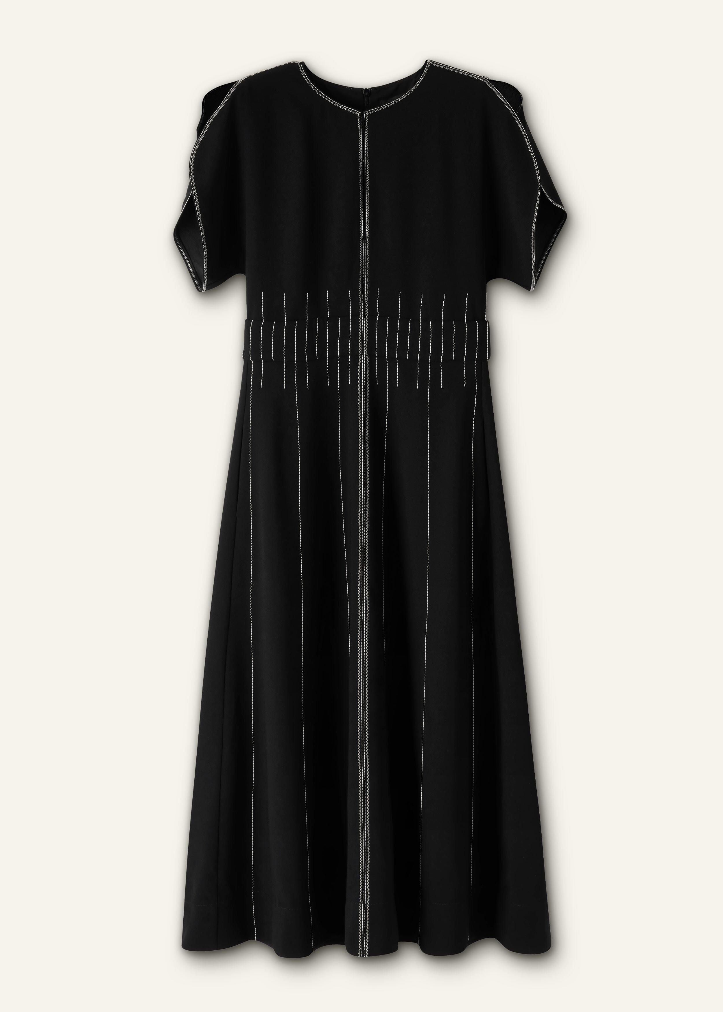 black dress white stitching ELENAREVA Black WOOL CORSET MIDI DRESS WITH White STITCH DETAIL main image 1