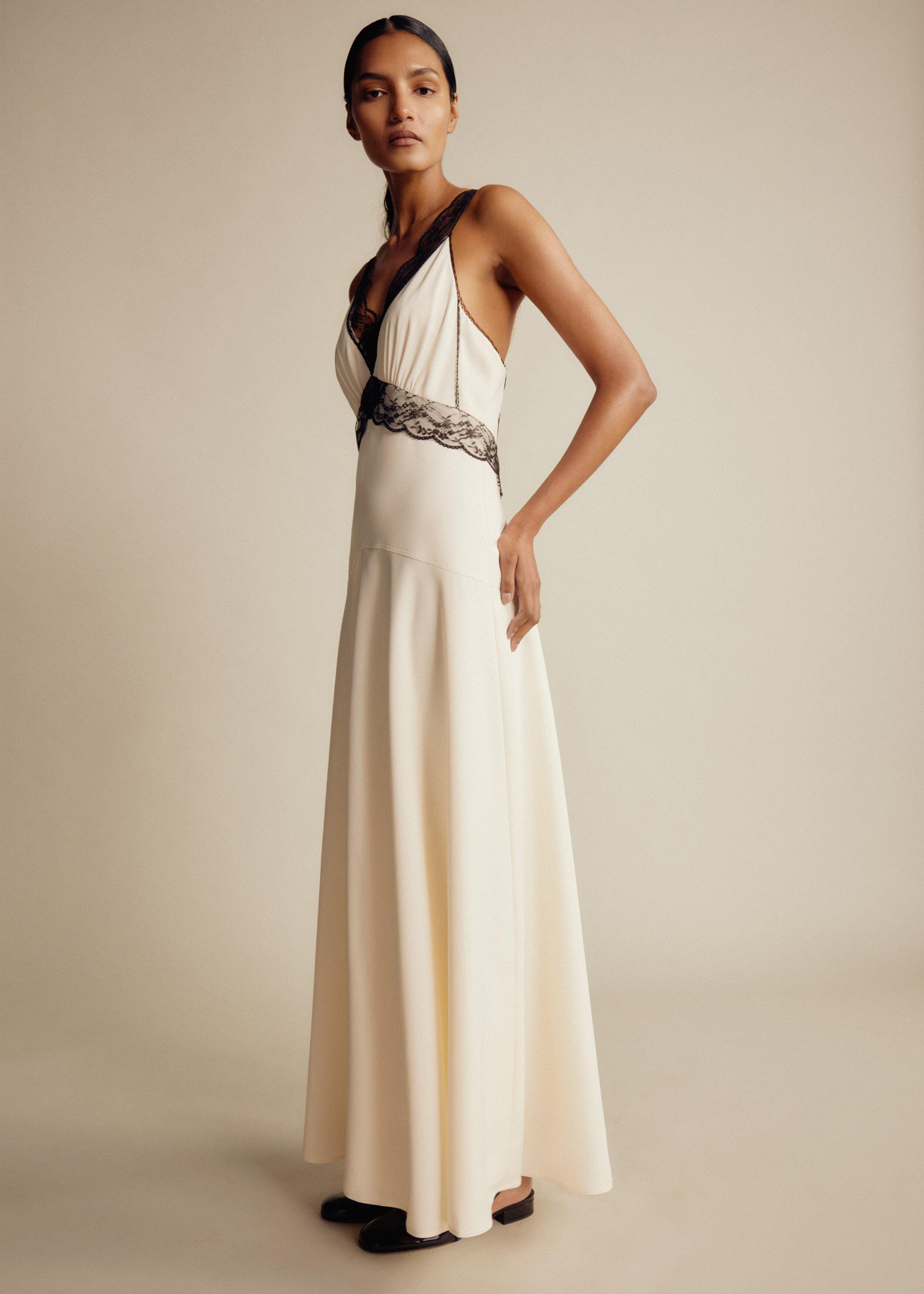 ME+EM Satin And Lace Full-length Slip Dress in Natural | Lyst