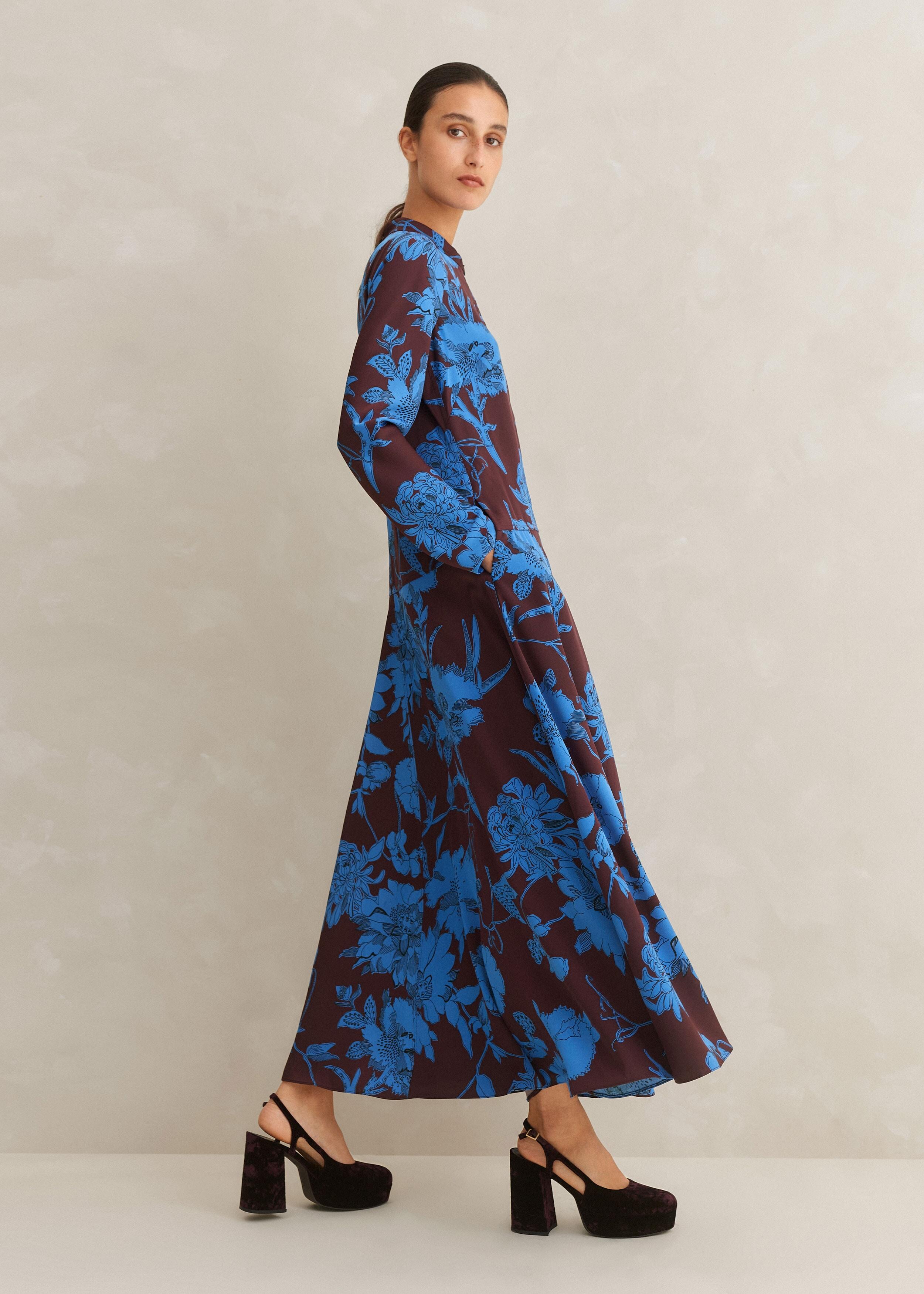 ME+EM Scribbled Floral Print Maxi Dress in Blue | Lyst