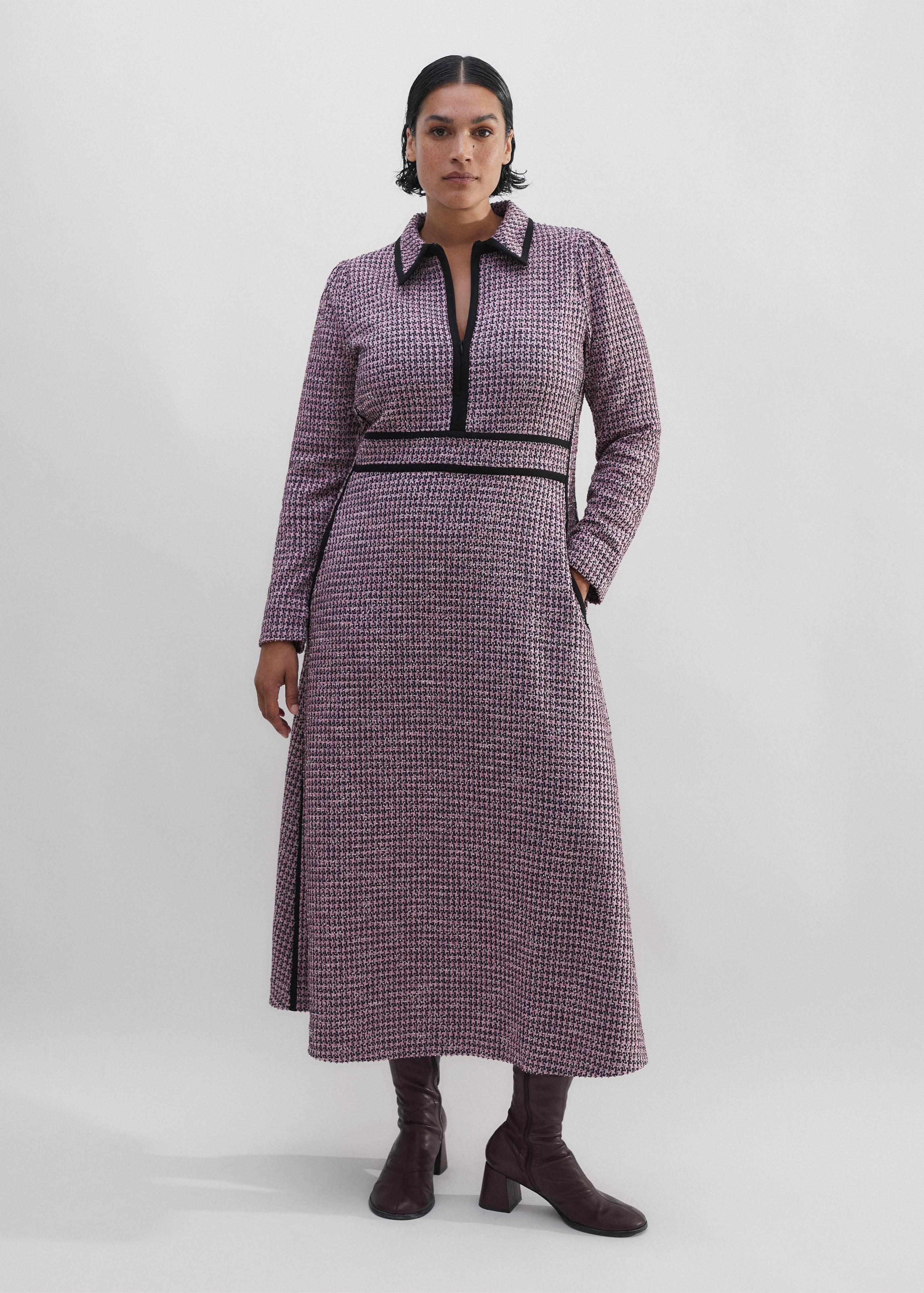 ME+EM Houndstooth Tweed Fit And Flare Dress in Pink | Lyst