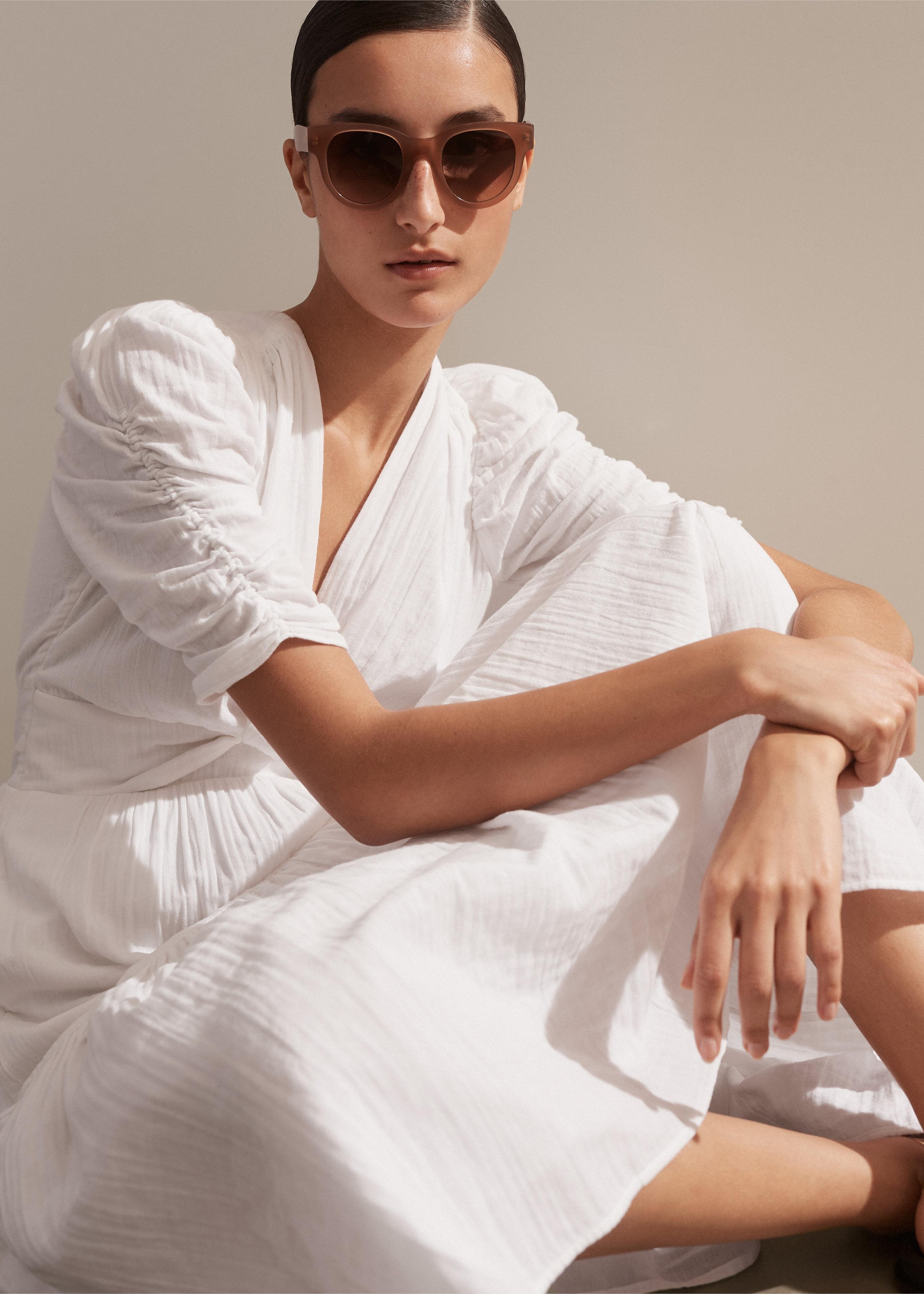 cheesecloth gathered sleeve maxi dress Me+Em Cheesecloth Gathered Sleeve Maxi Dress In Soft White - 50% Off