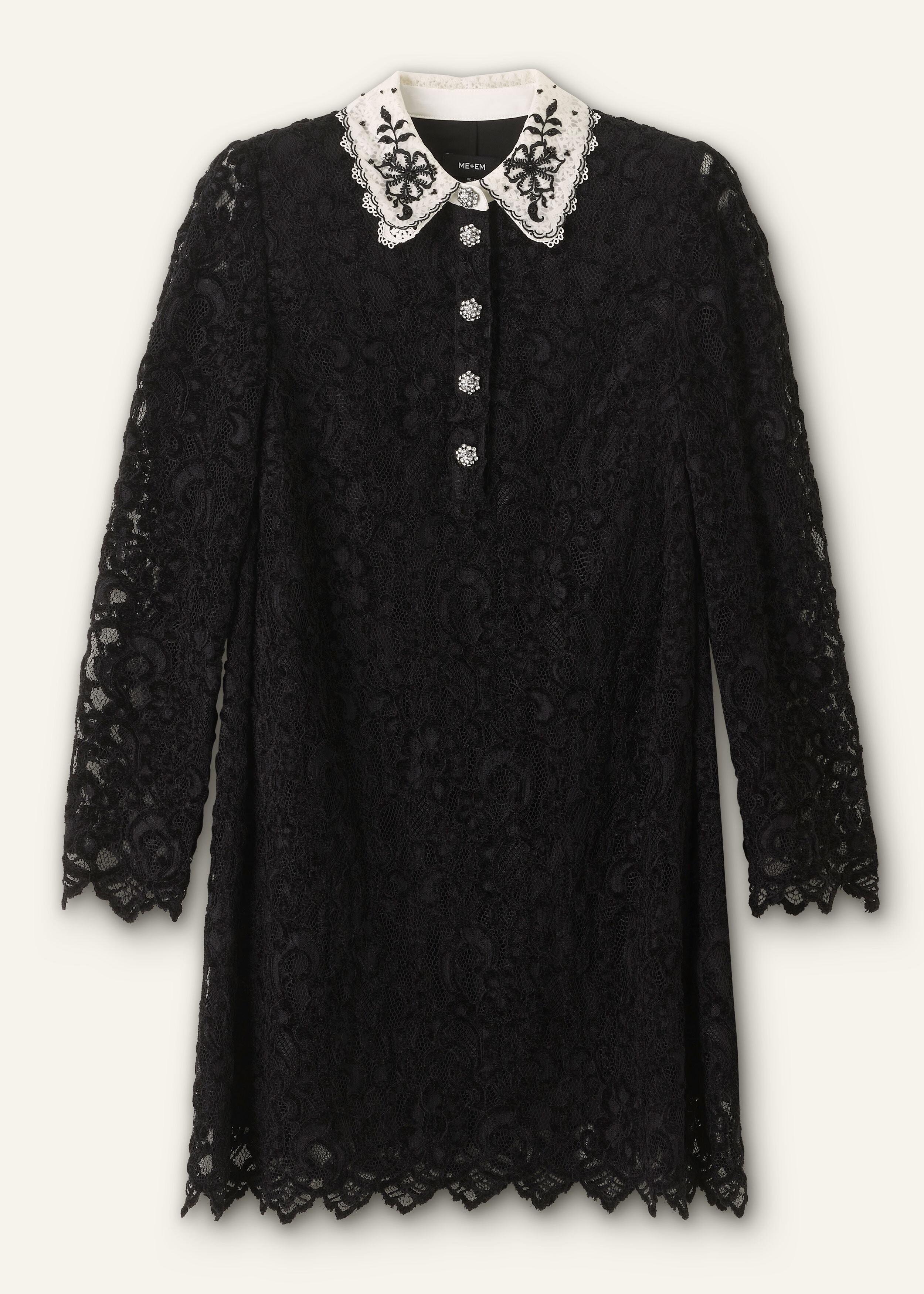 ME+EM Lace Collar Shift Dress in Black