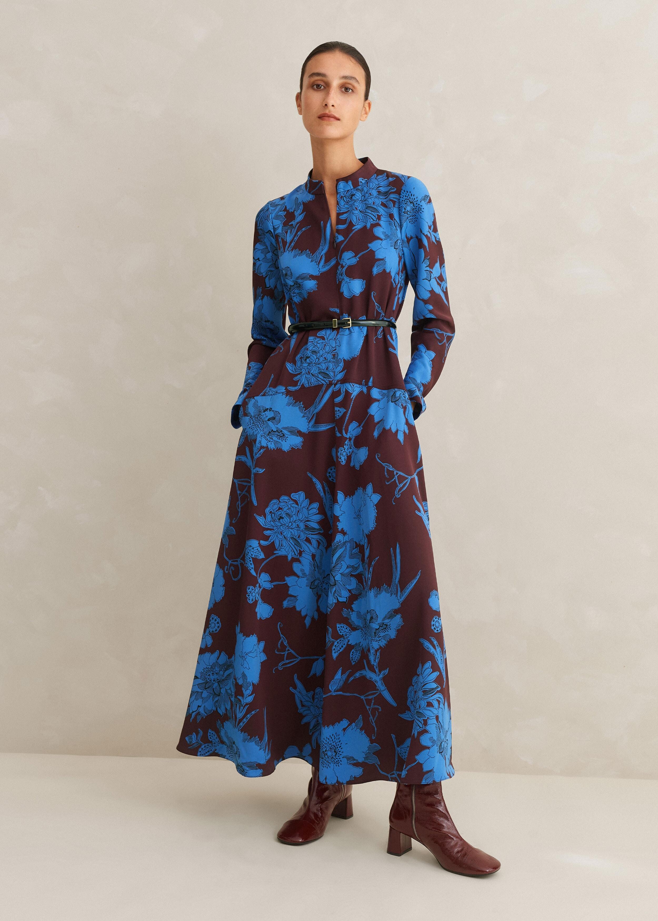 knee length dresses for ladies Lyric Dye Blue Abstract Maxi Dress main image 1