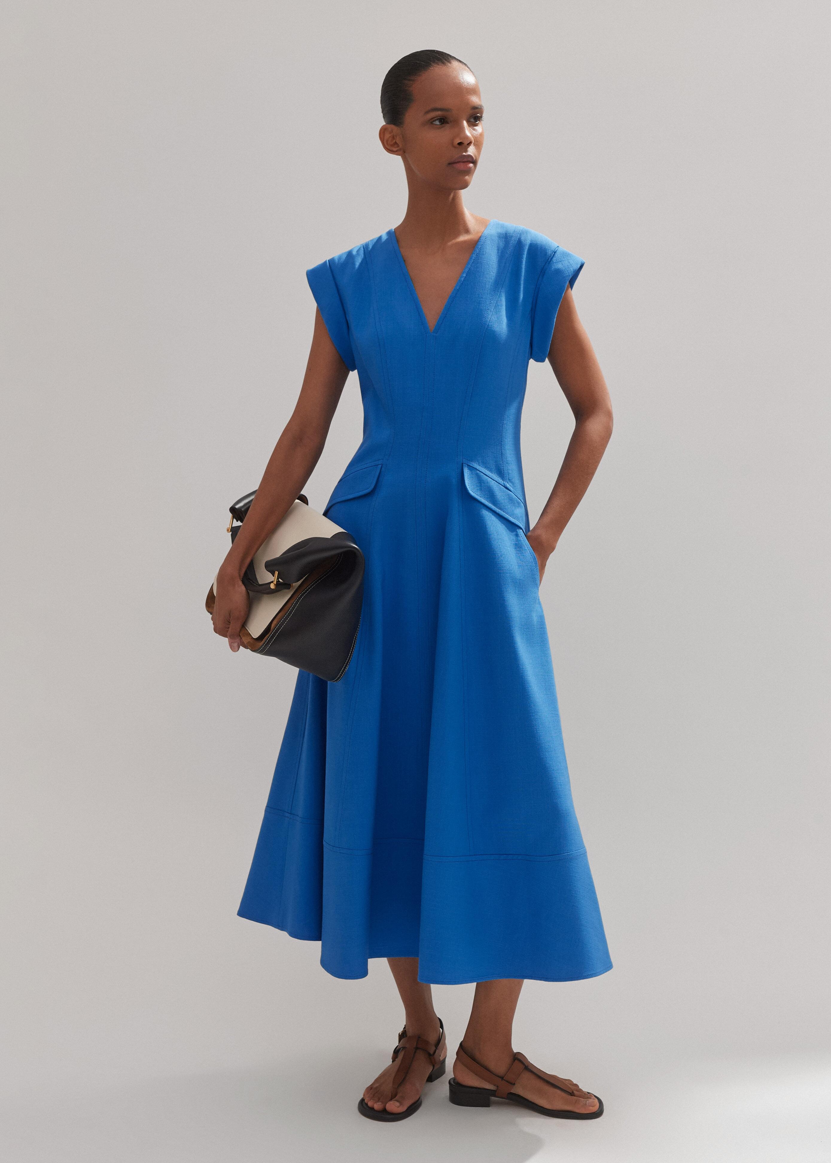 slim fit dress slacks Elbow length sleeves fit and flare Midi dress 1524#  Xiaolizi