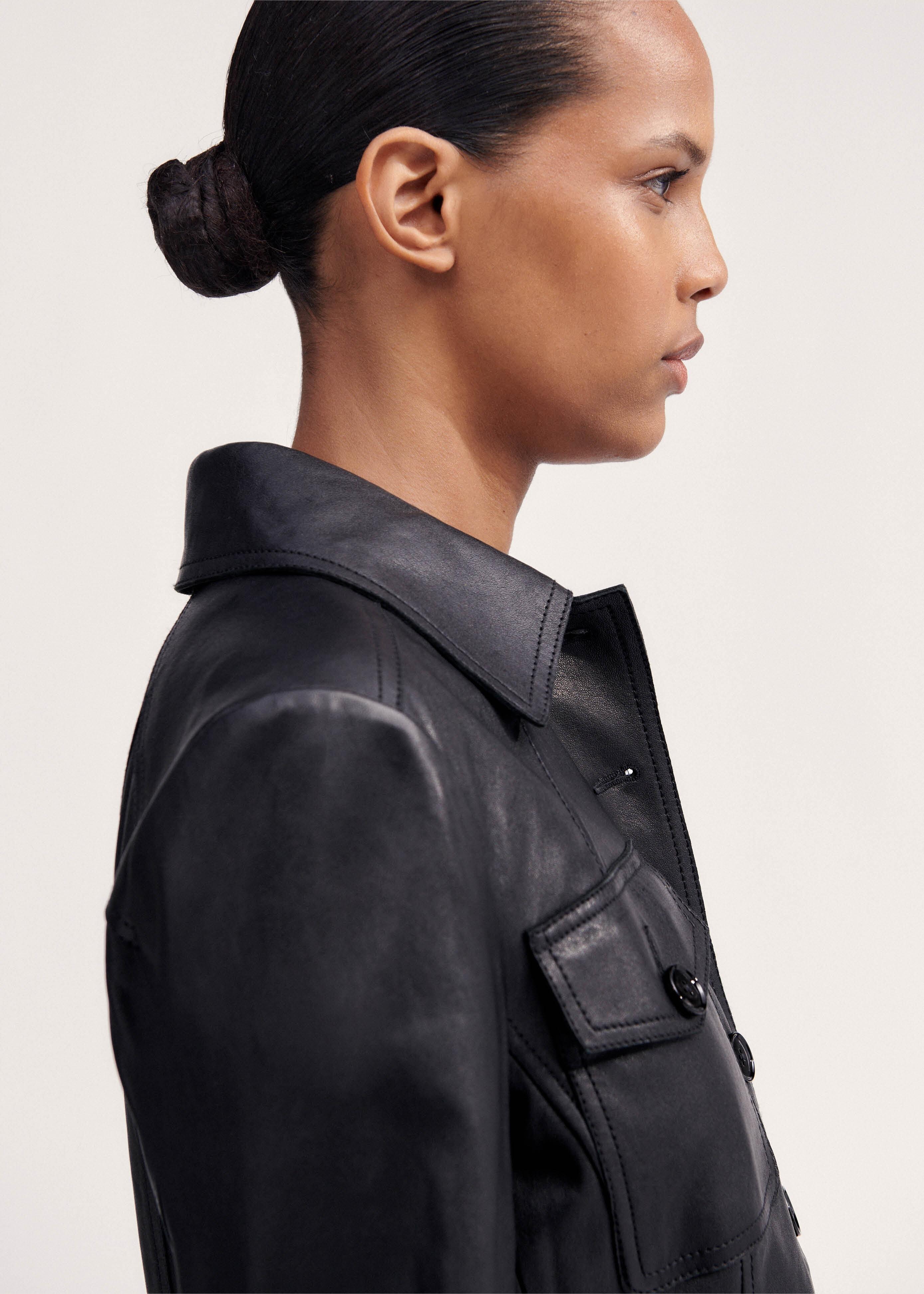 ME EM Washed Leather Utility Jacket in Black Lyst