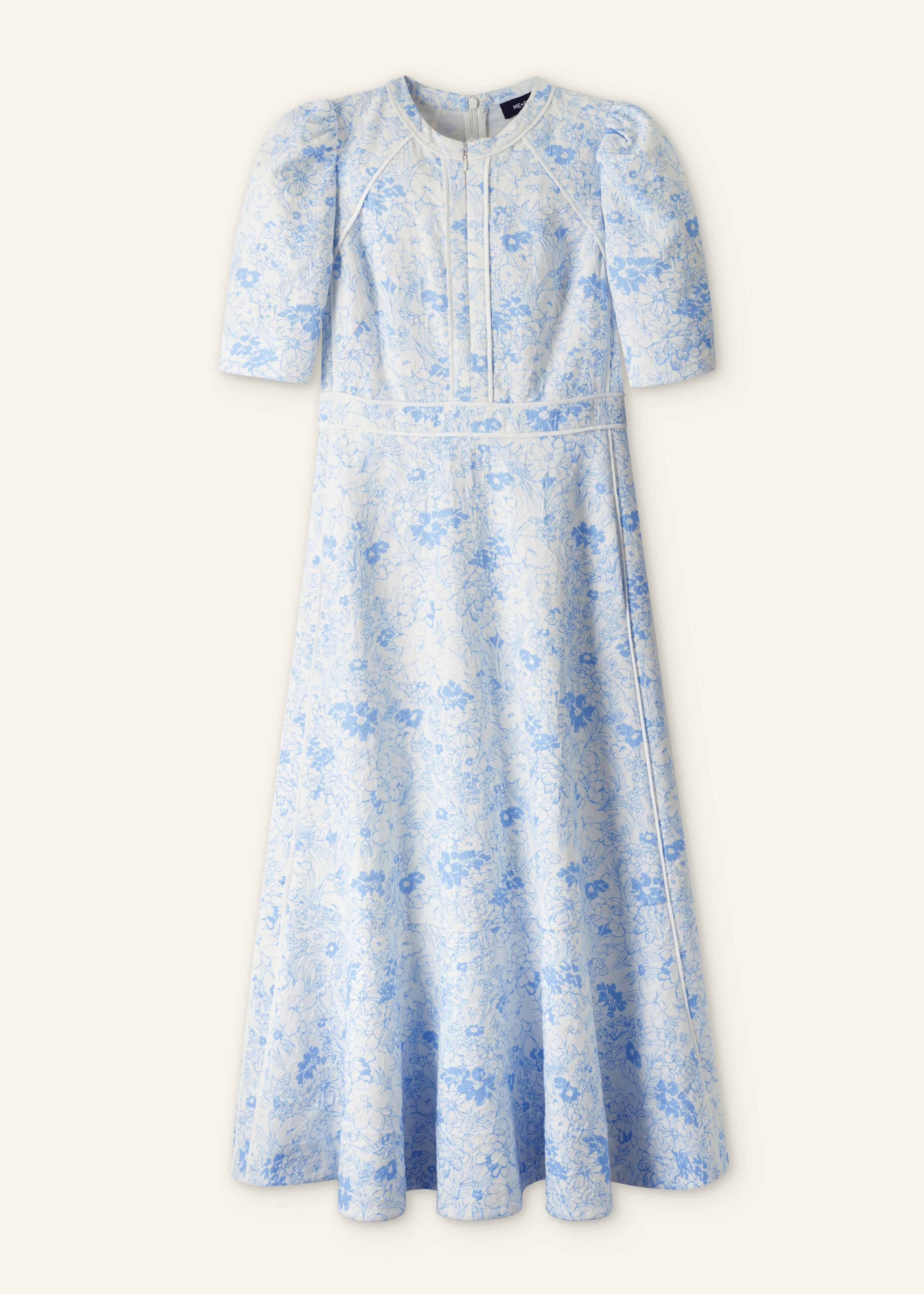 cotton jacquard gardenia print maxi dress ME+EM Cotton Jacquard Gardenia Print Maxi Dress in White