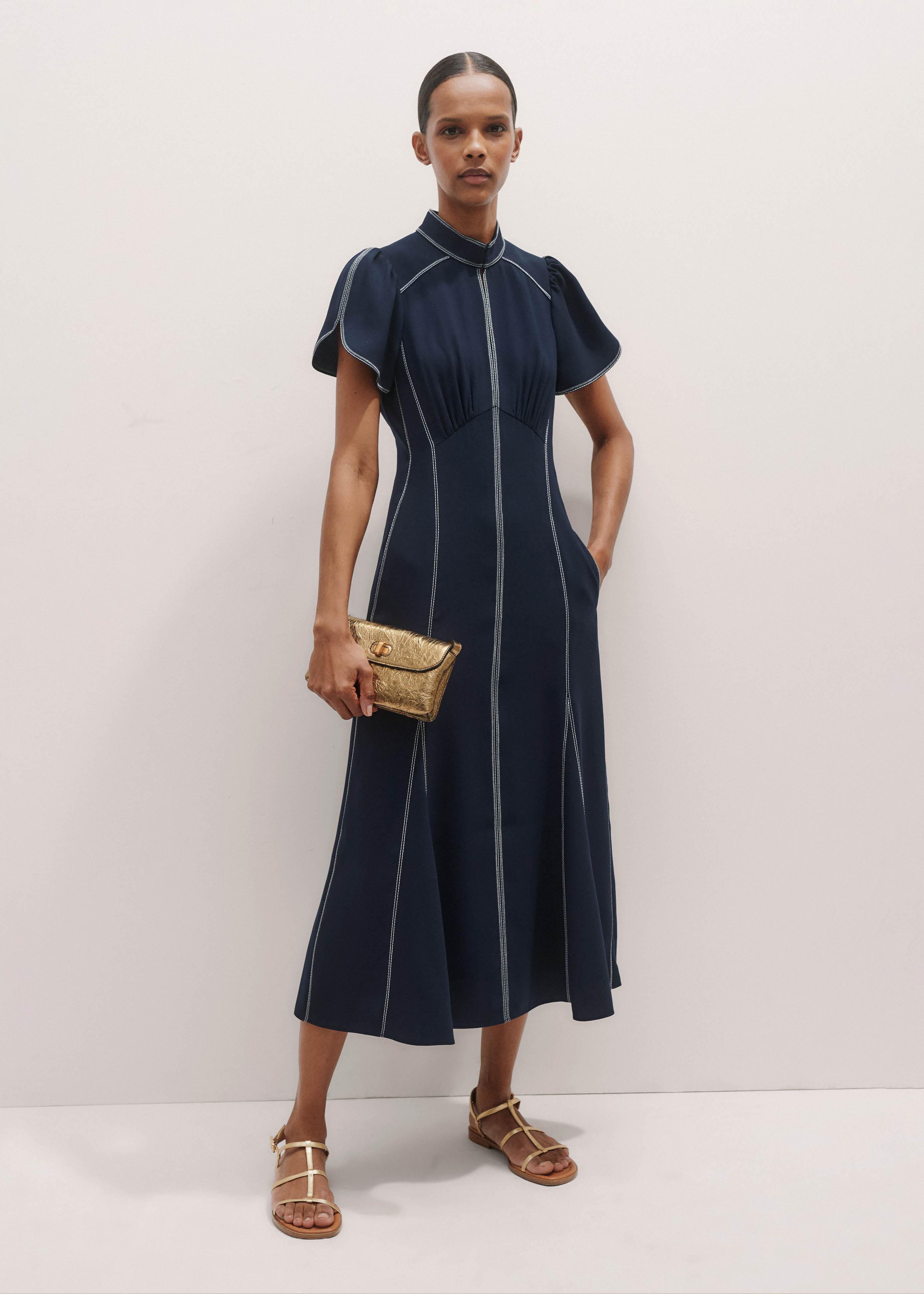contrast stitch midi dress Willow Contrast Stitch Midi Sweater Dress