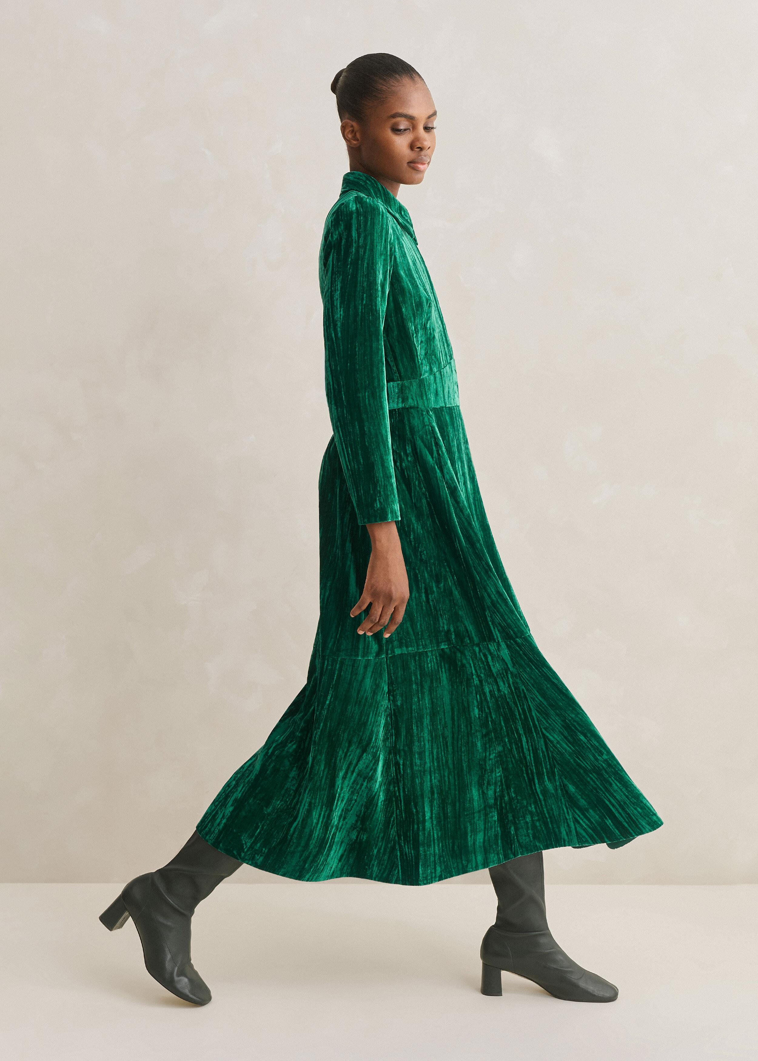 ME EM Crushed Velvet Elegant Maxi Dress in Green Lyst