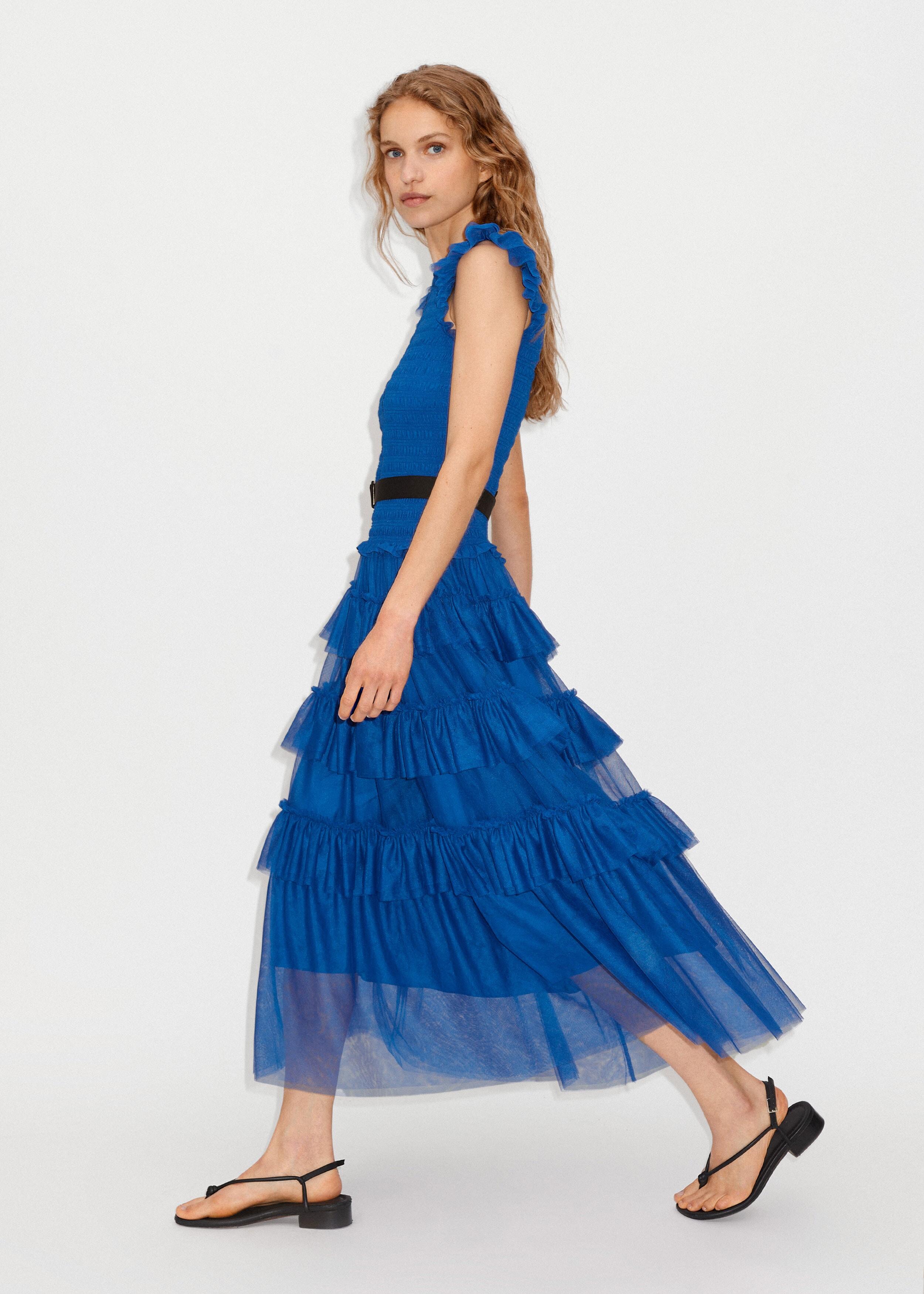 ME+EM Ethereal Tulle Shirred Maxi Dress + Belt in Blue | Lyst