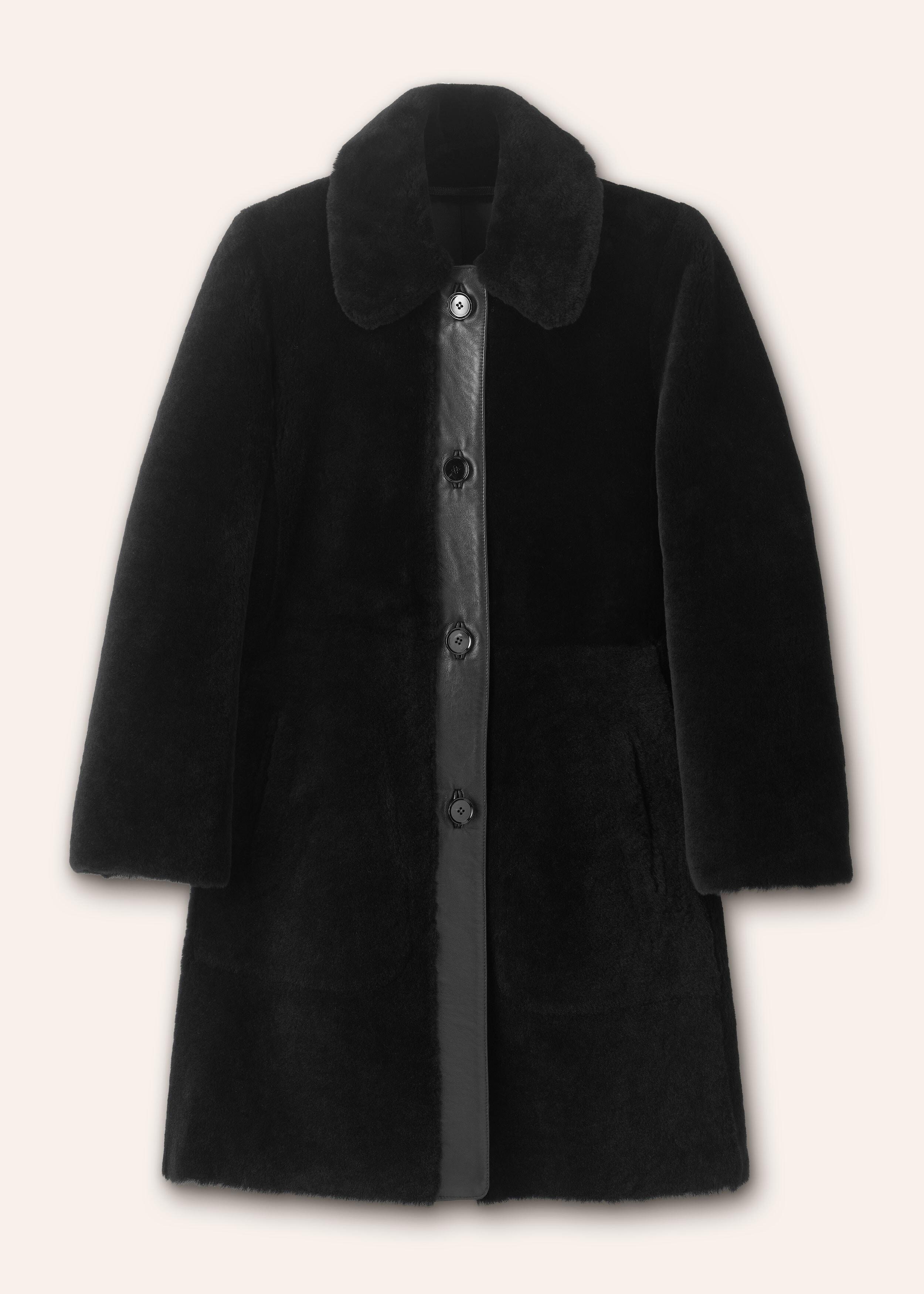 ME+EM Luxe Shearling Leather Mix Swing Coat in Black