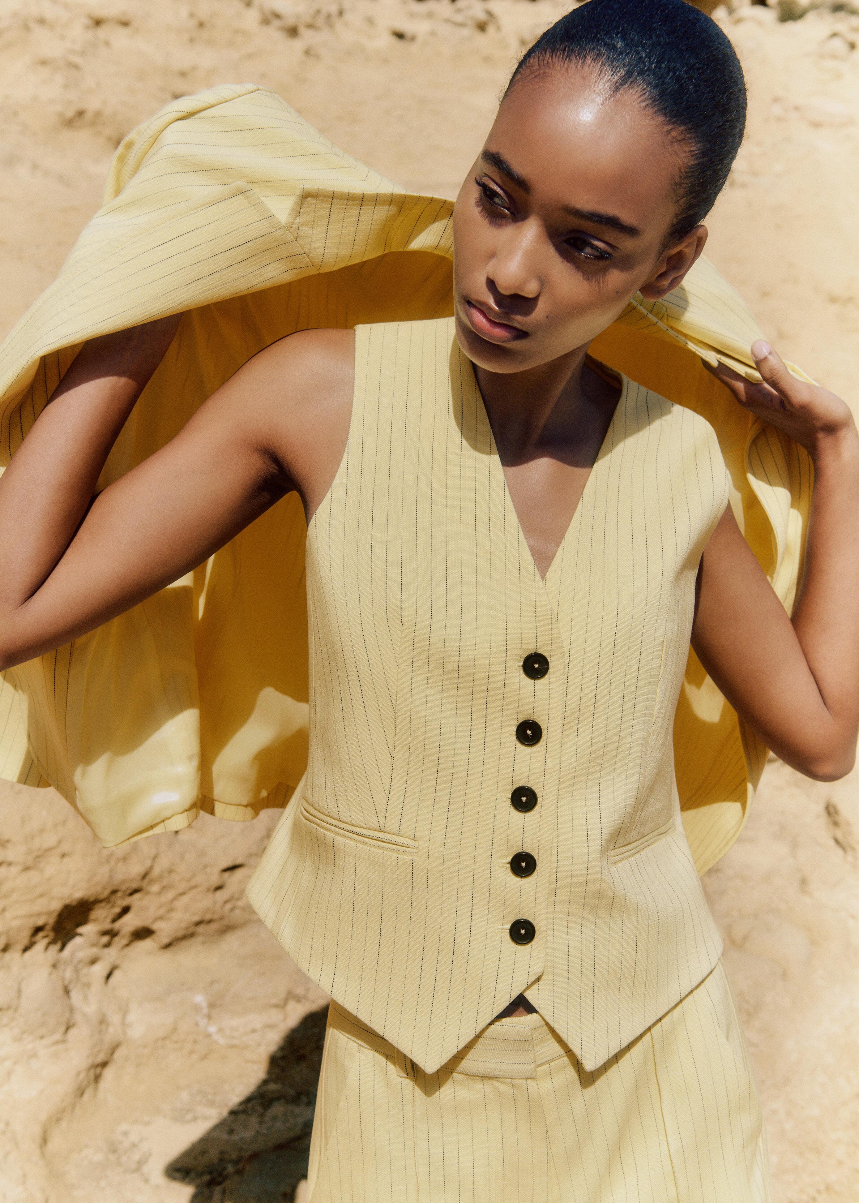 ME+EM Pinstripe Three-piece Slim Crop Trouser Suit in Natural