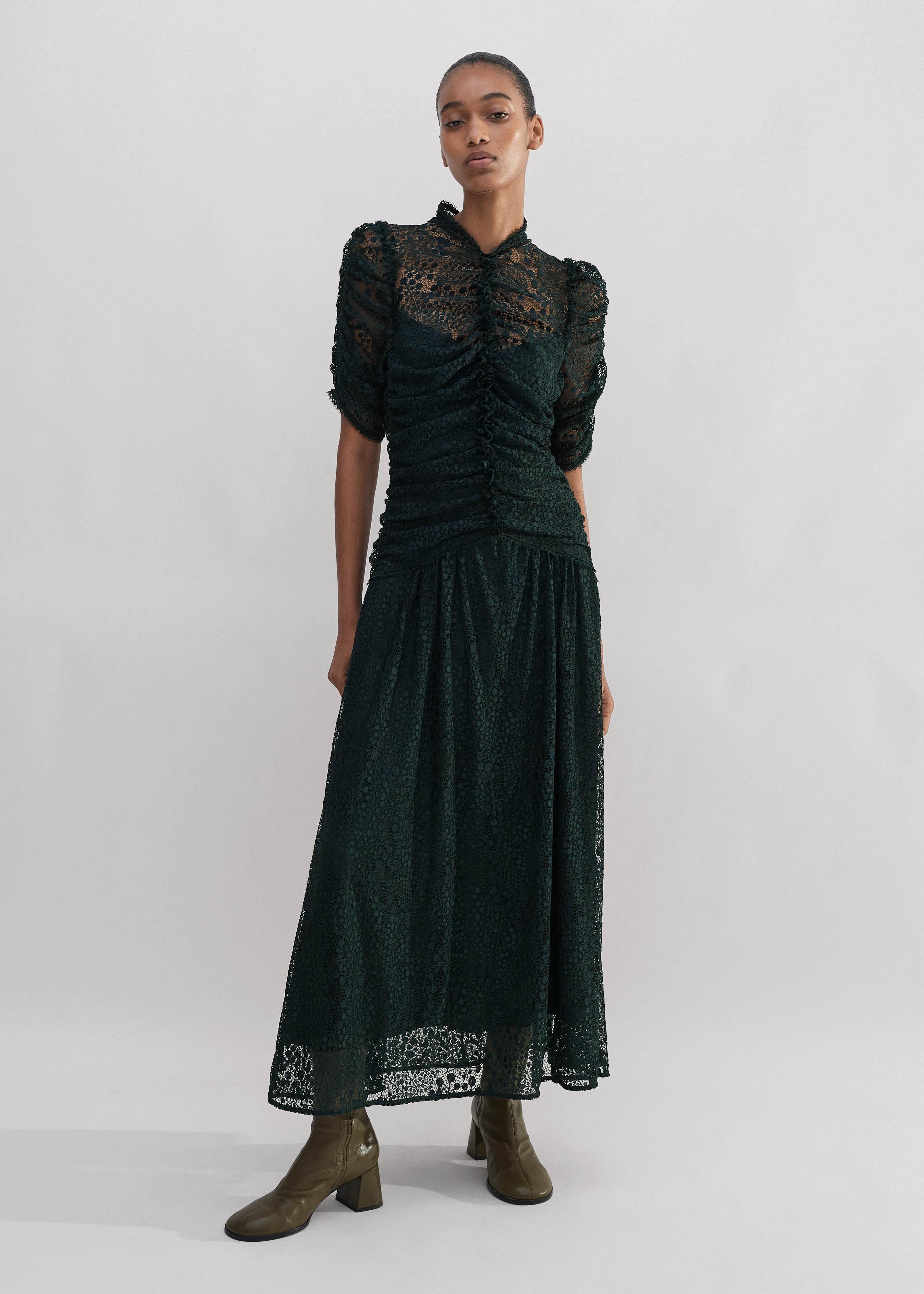 ME+EM Botanical Lace Ruched Maxi Dress | Lyst