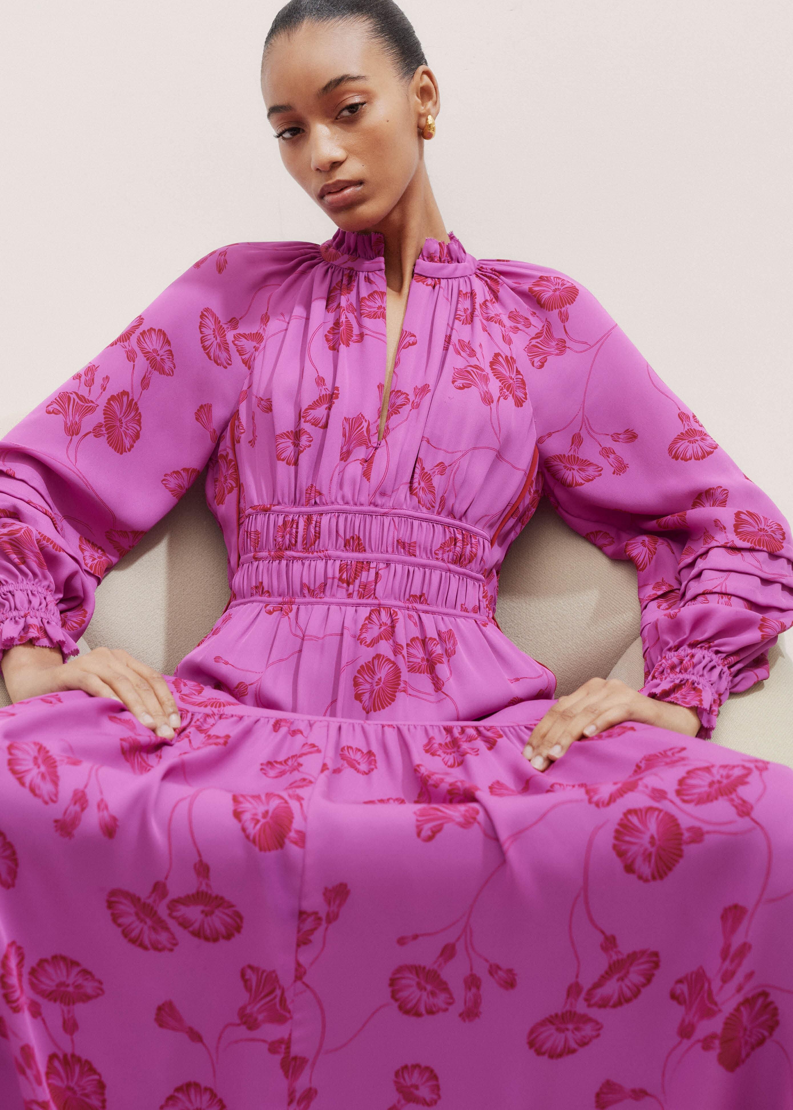 ワンピース Winter Floral Long-sleeve Dress Spring 2024 New Women's Floral Long Sleeve Slimming Dress