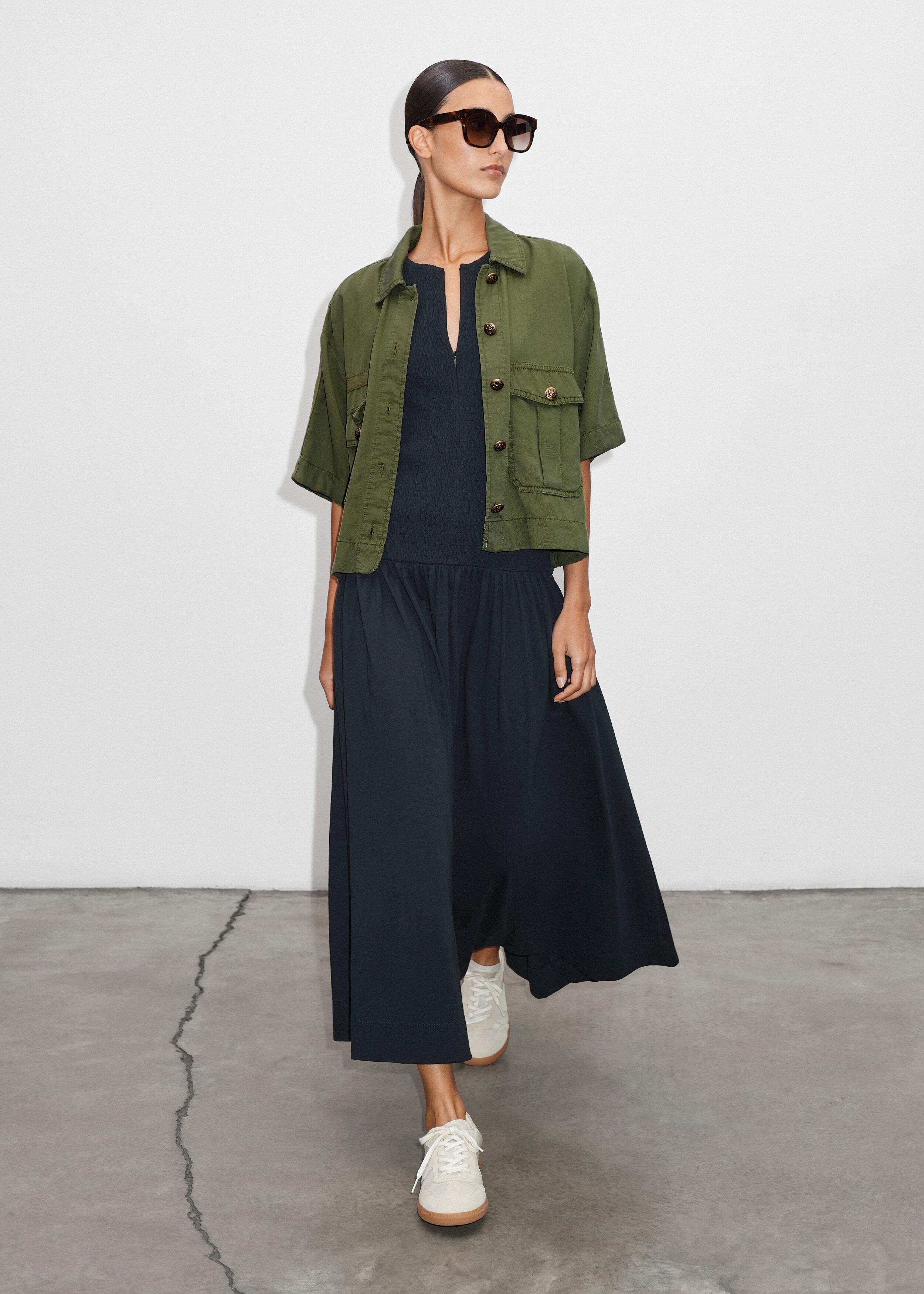 slub jersey smock bodice maxi dress Women's Blue Slub Jersey Smock Bodice Maxi Dress