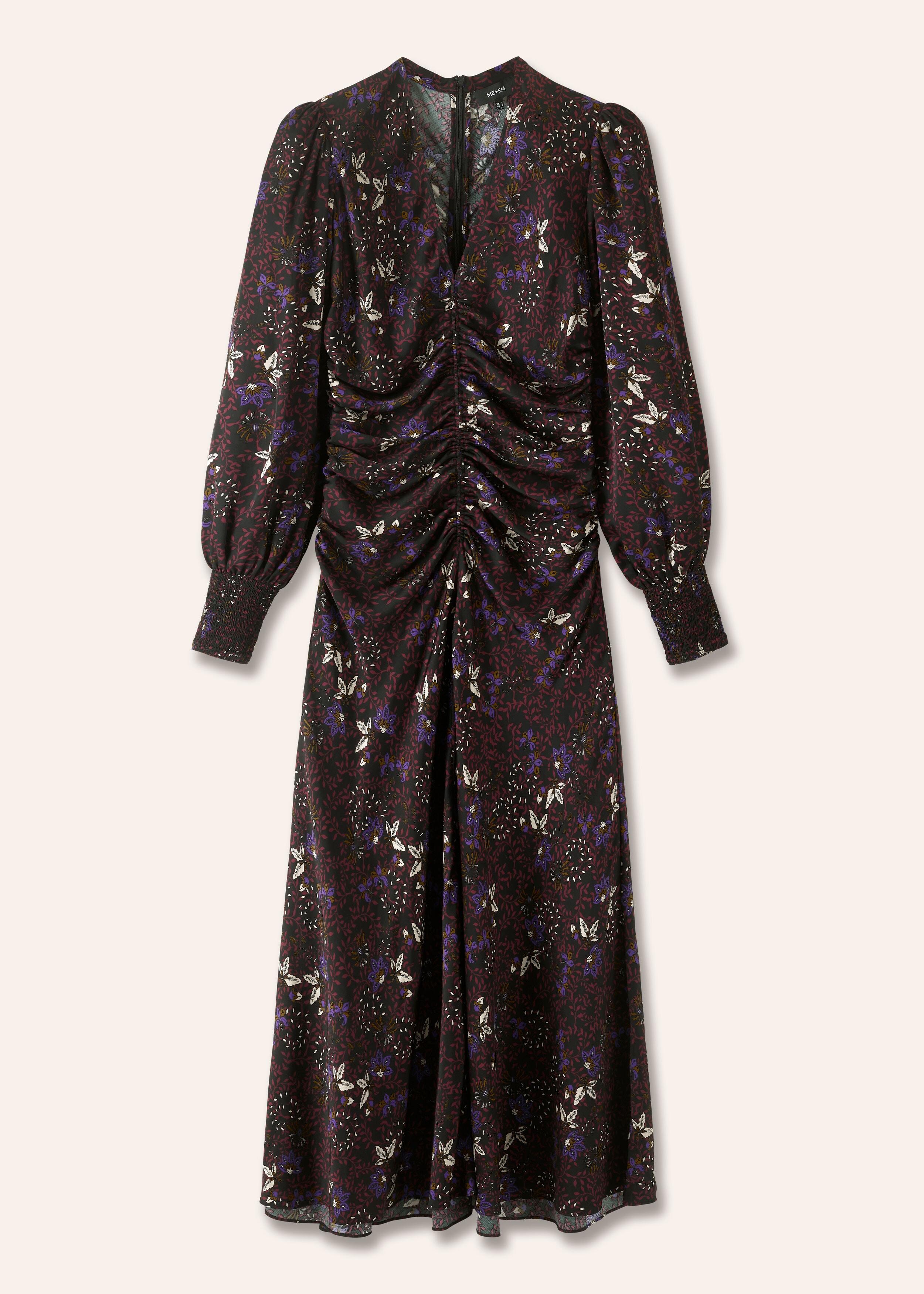 wild meadow print ruched midi dress ME+EM Wild Meadow Print Ruched Maxi Dress in Black
