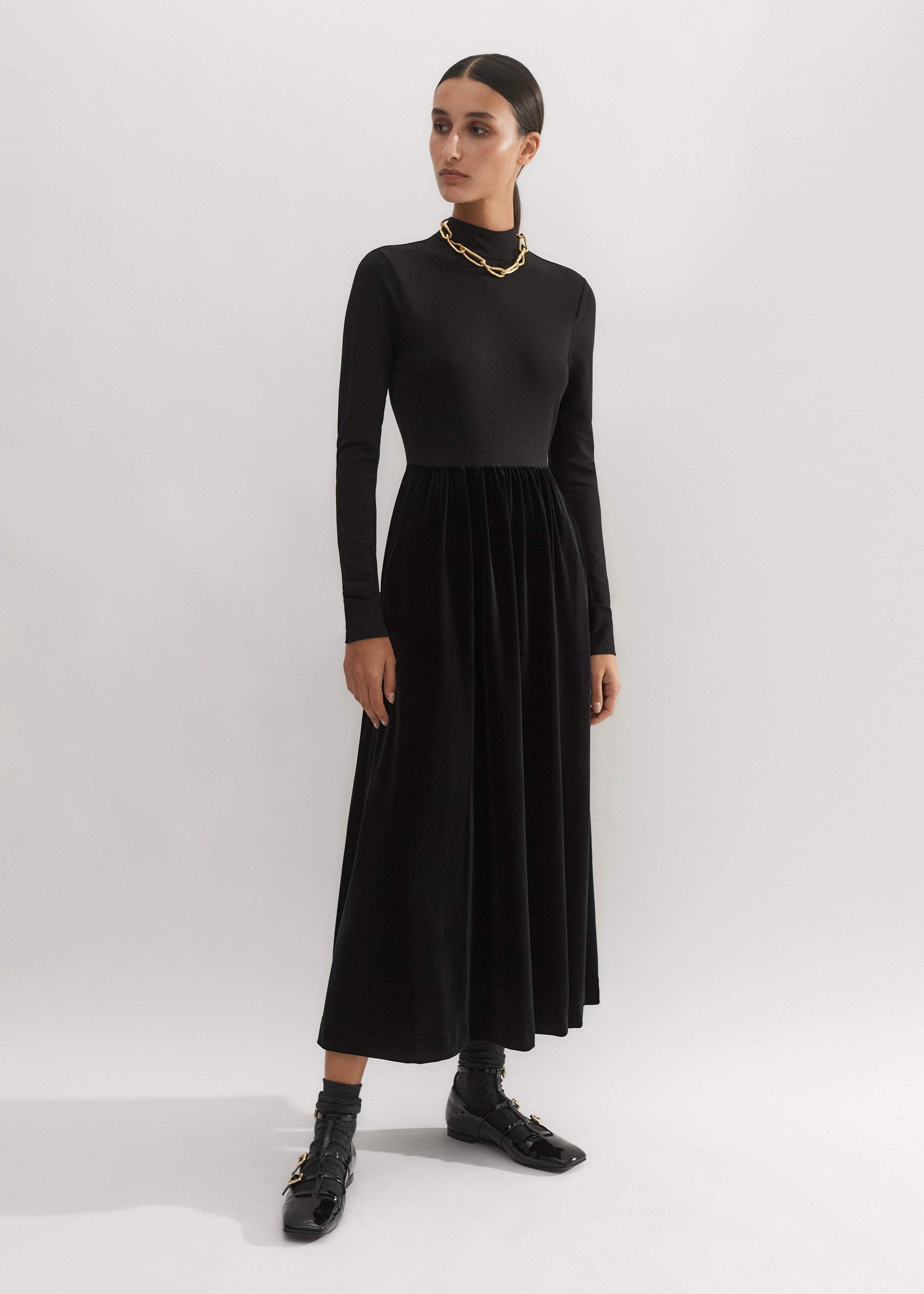 mixed media long sleeve maxi dress Long-sleeve Knit Mixed-media Dress For Women