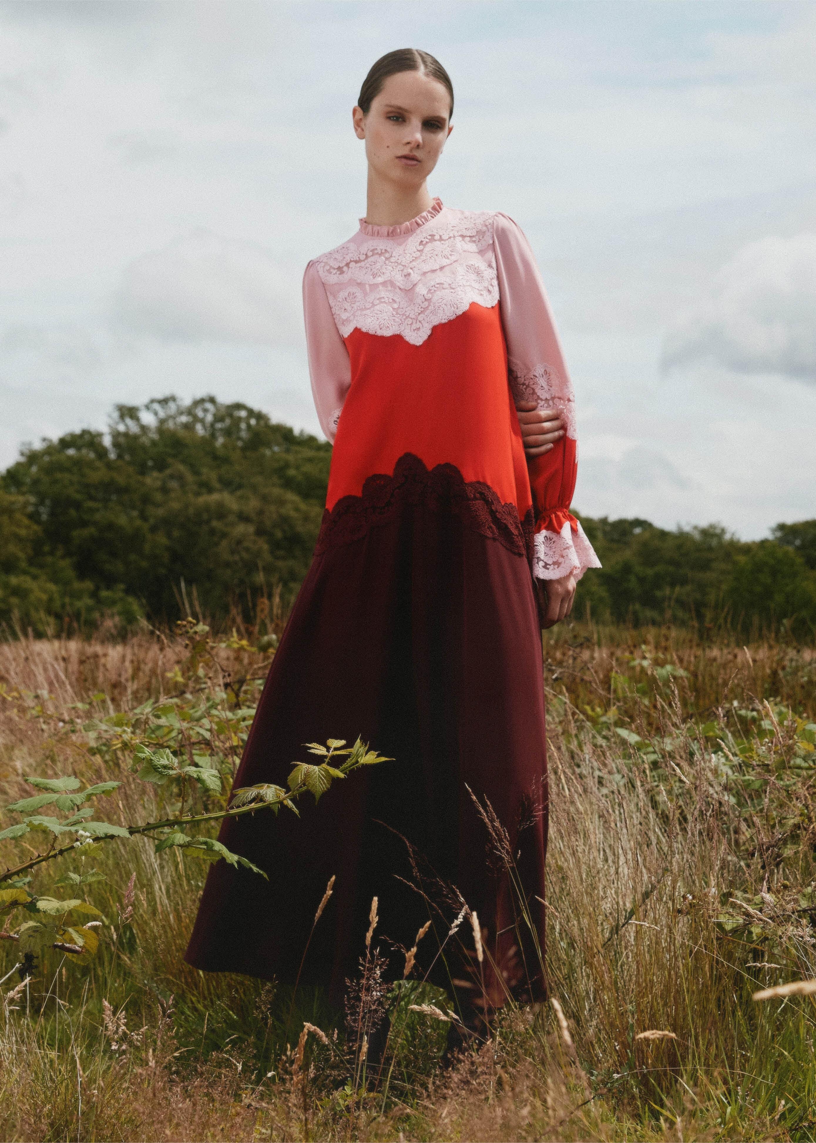 ME+EM Silk Color Block Lace Maxi Dress + Belt | Lyst UK