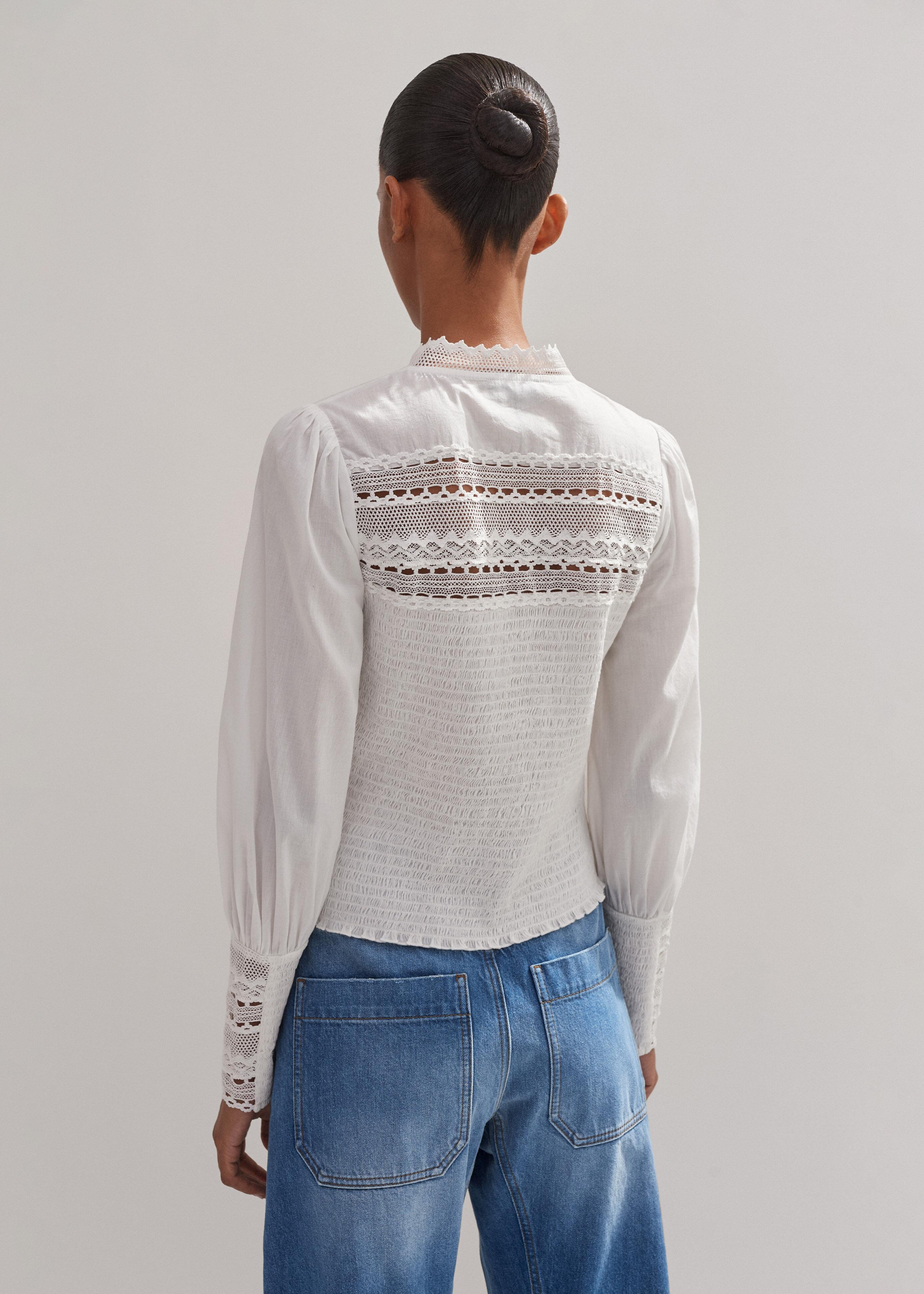 ME+EM Cotton Shirred Lace Trim Top in Natural | Lyst