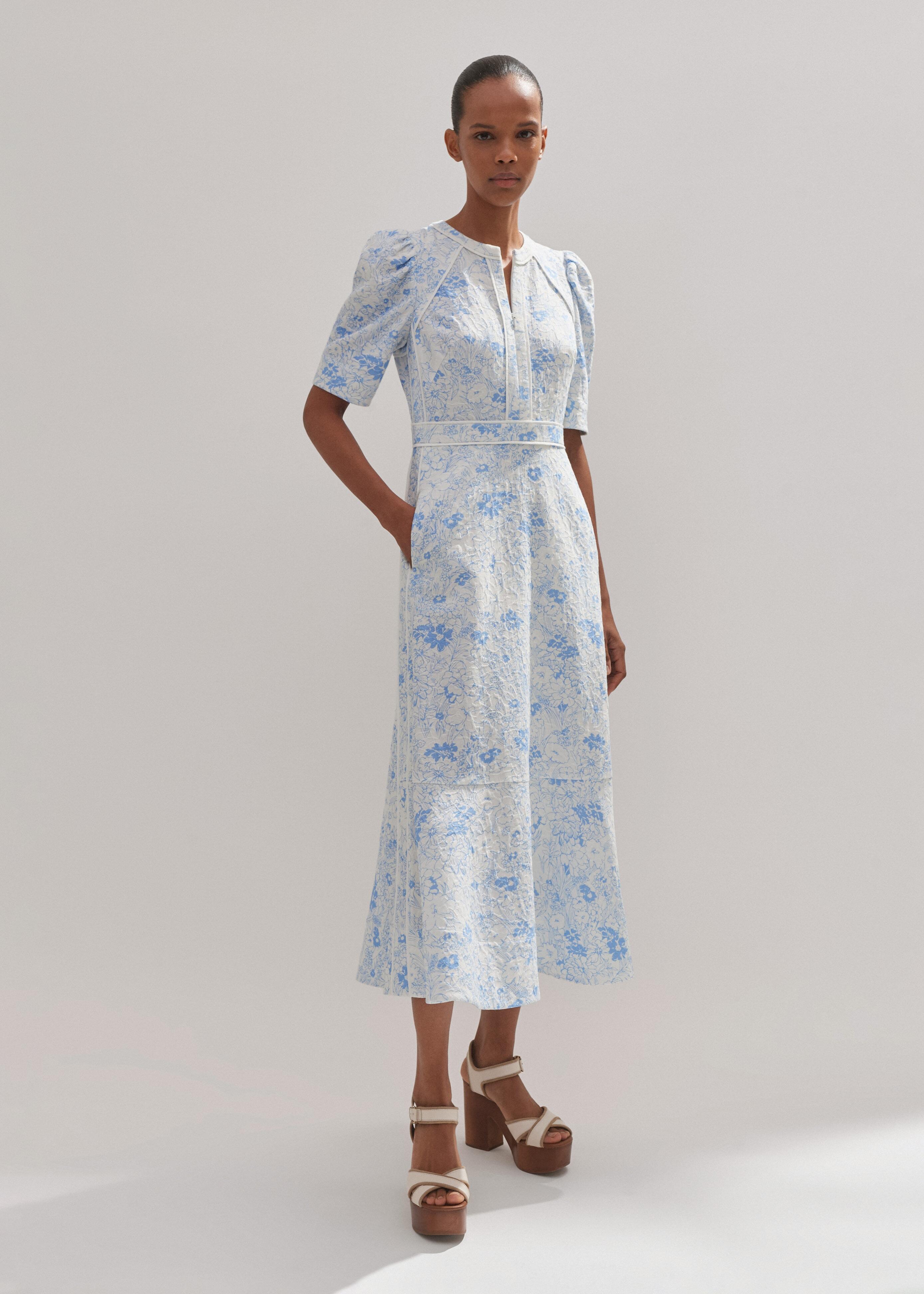 cotton jacquard gardenia print maxi dress ME+EM Cotton Jacquard Gardenia Print Maxi Dress in White