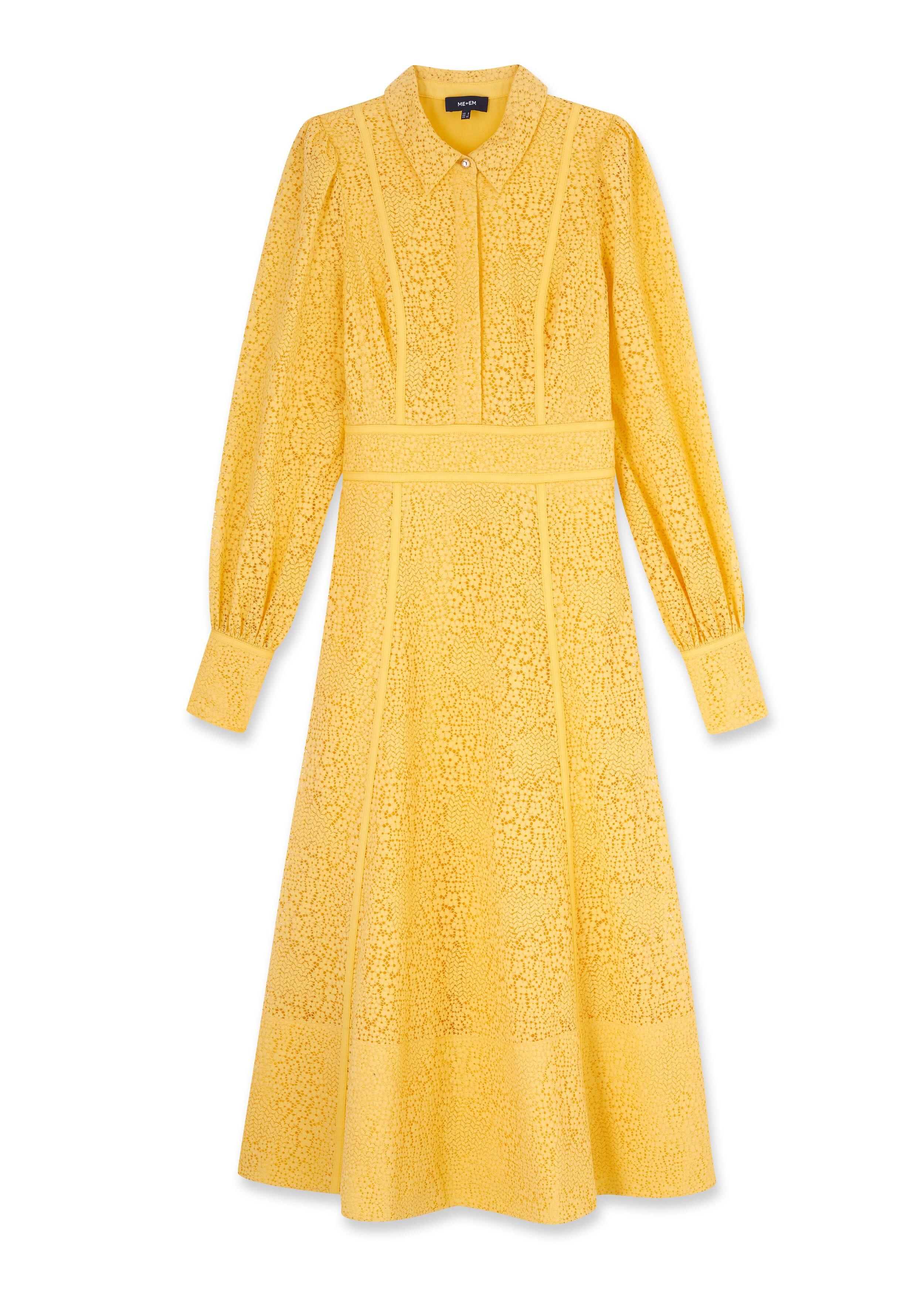 ME+EM Lace Fit And Flare Midi Dress + Belt in Yellow | Lyst ME+EM Lace Fit And Flare Midi Dress + Belt in Yellow | Lyst