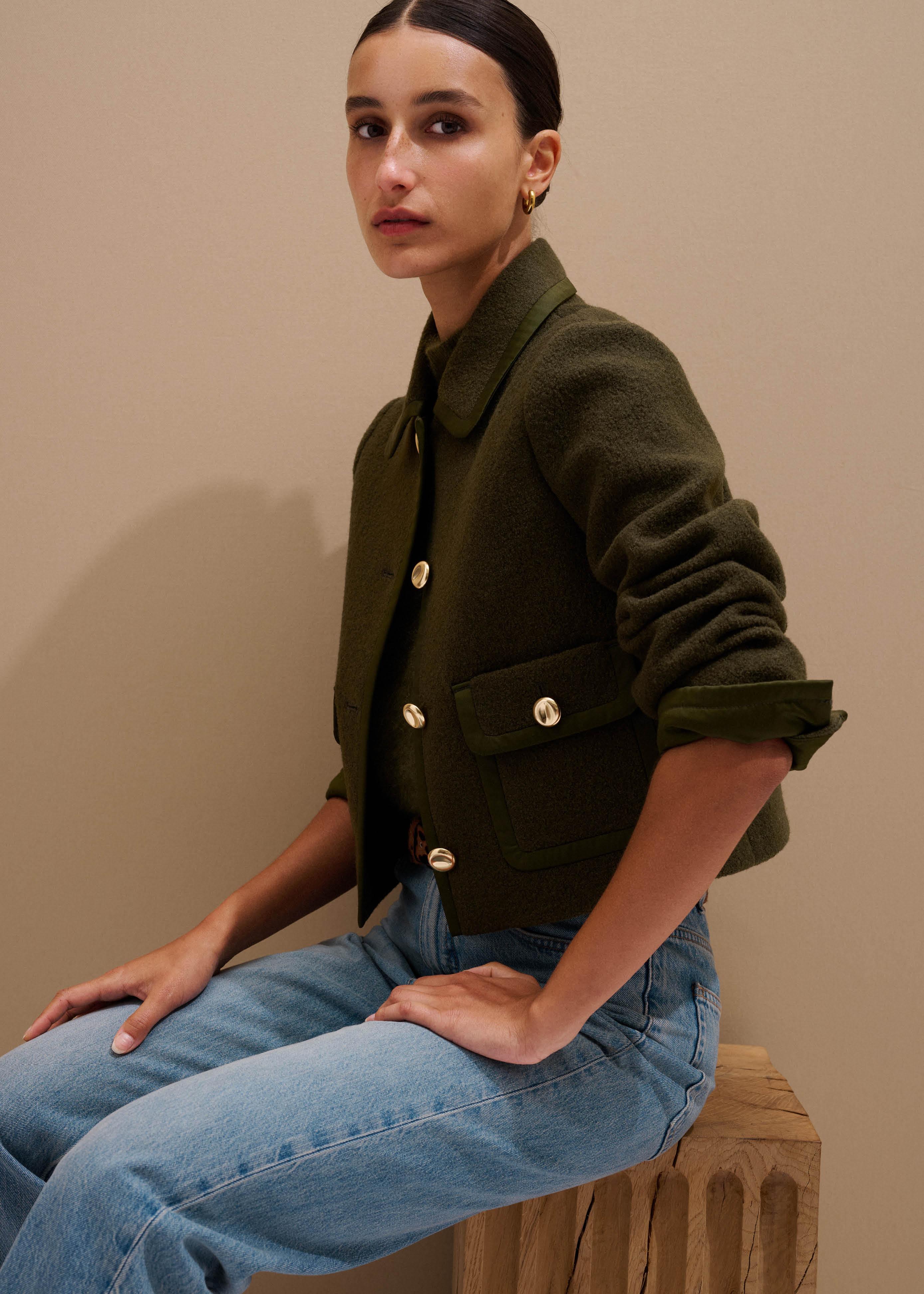 ME+EM Straight Cropped Bound Jacket in Green | Lyst