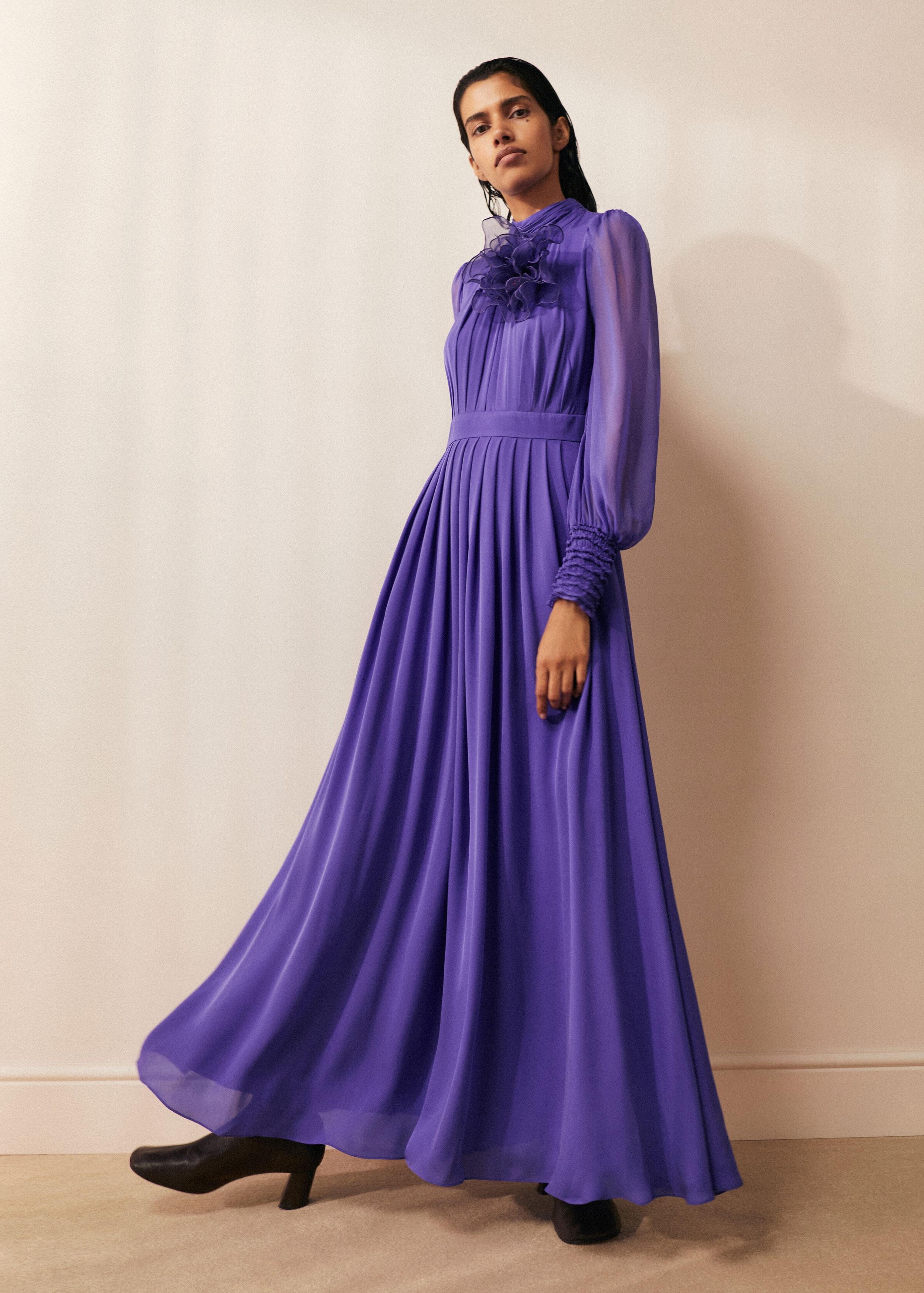 ME+EM Silk Full-length Dress With Corsage + Belt in Purple