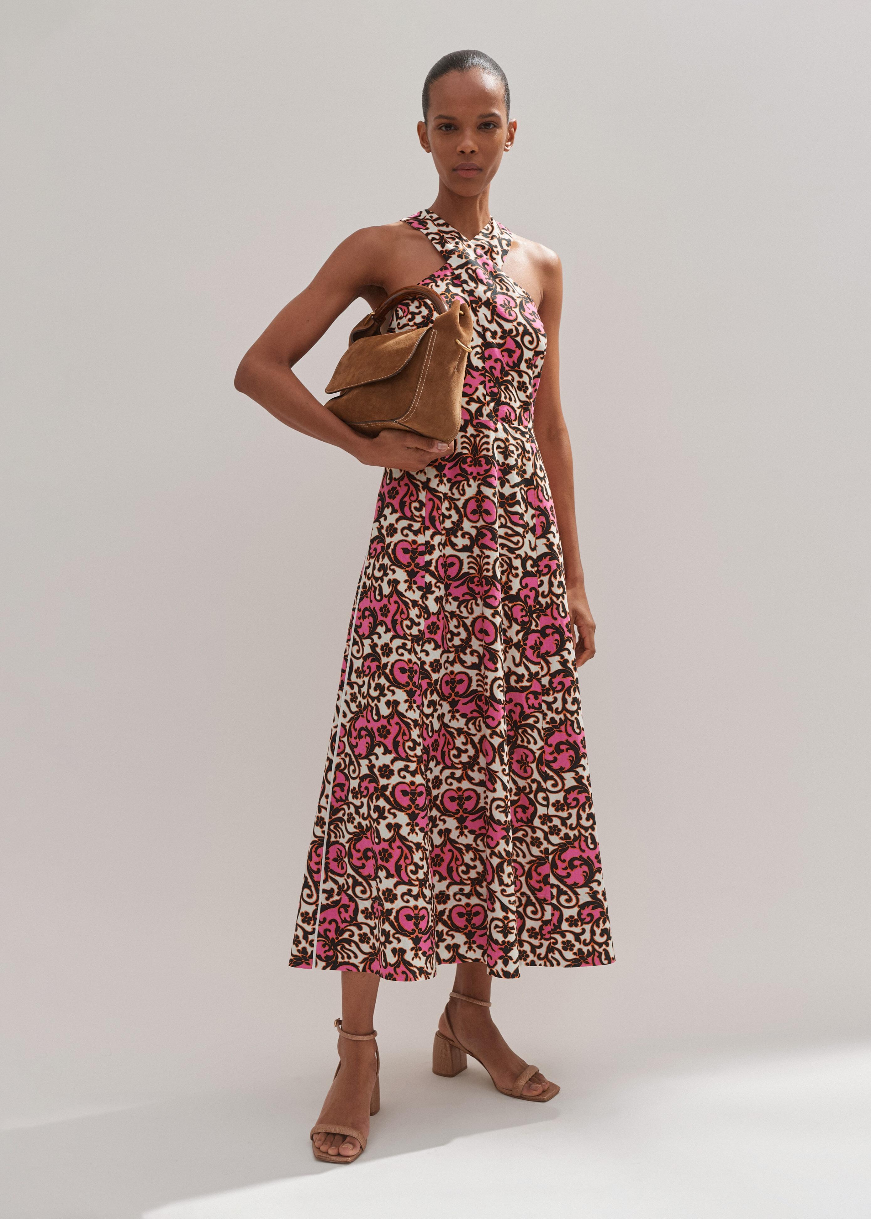 ME+EM Linen-Blend Baroque Print Crossover Maxi Dress in Pink | Lyst