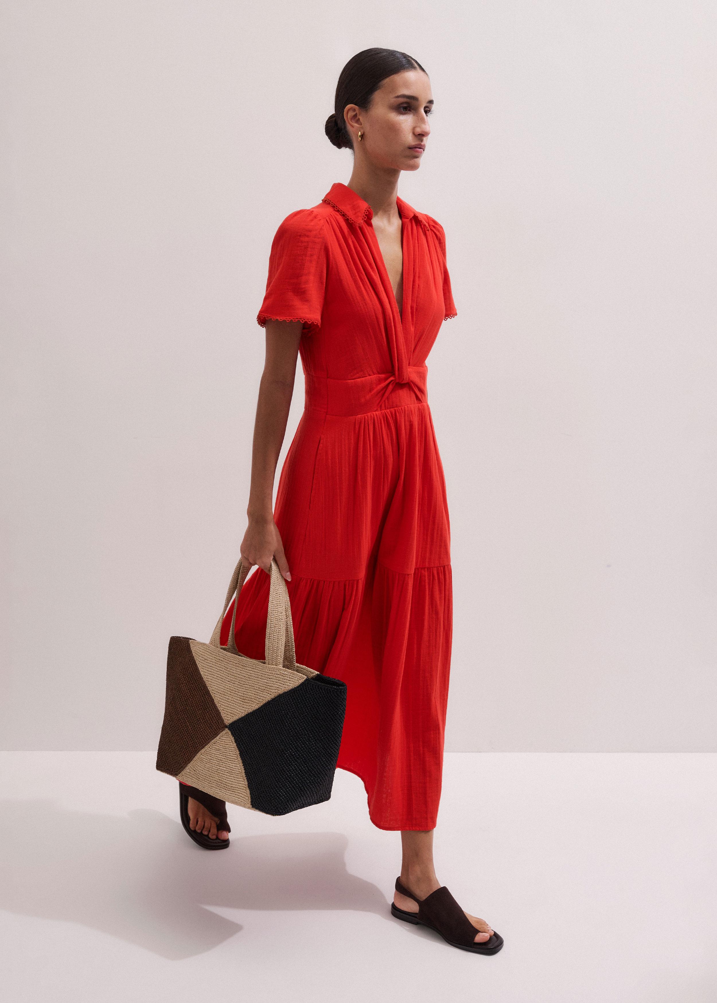 ME+EM Fit & Flare Twist Cheesecloth Maxi Dress in Red | Lyst