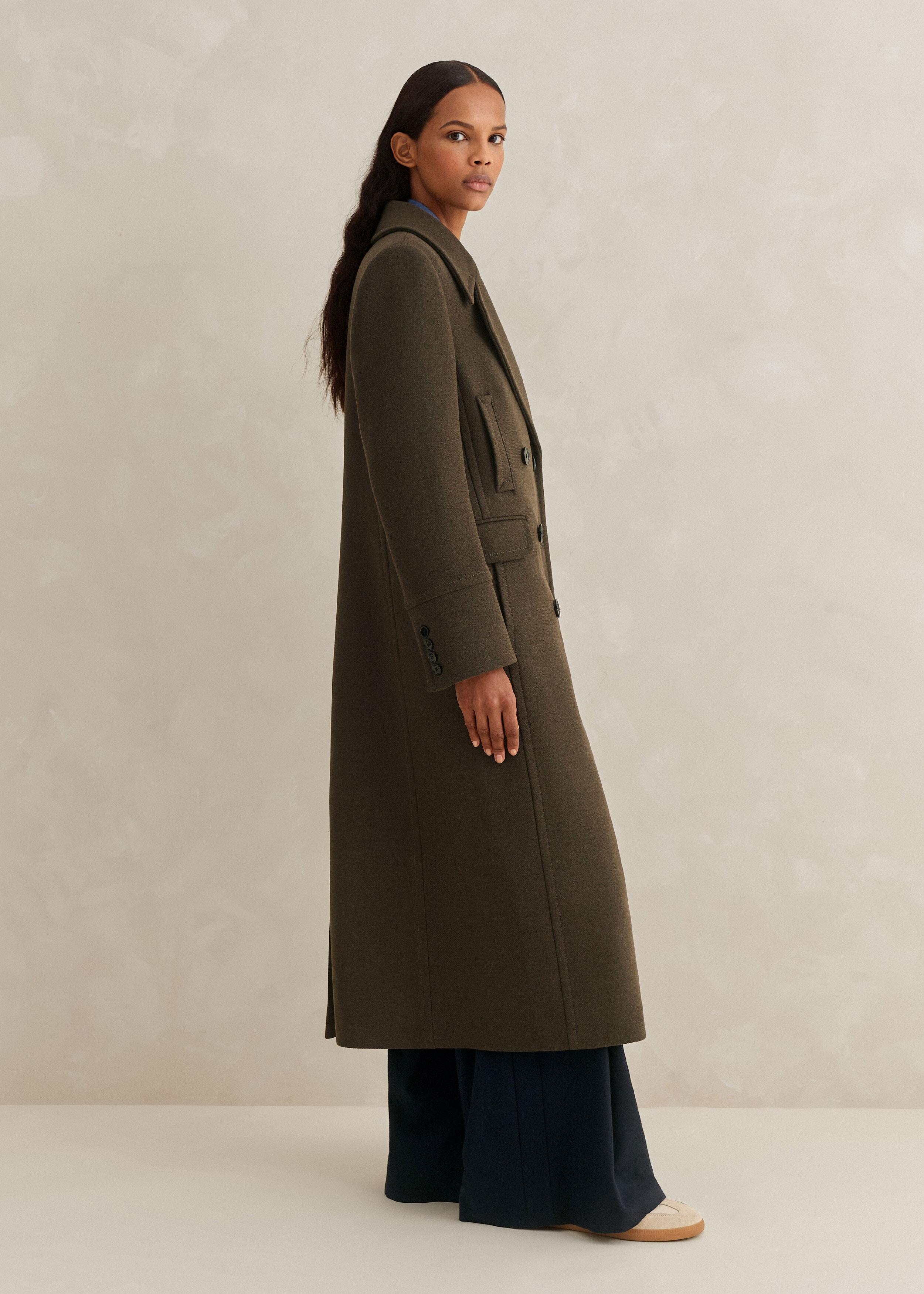 | Melange Longline Natural Wool Lyst Coat in ME+EM