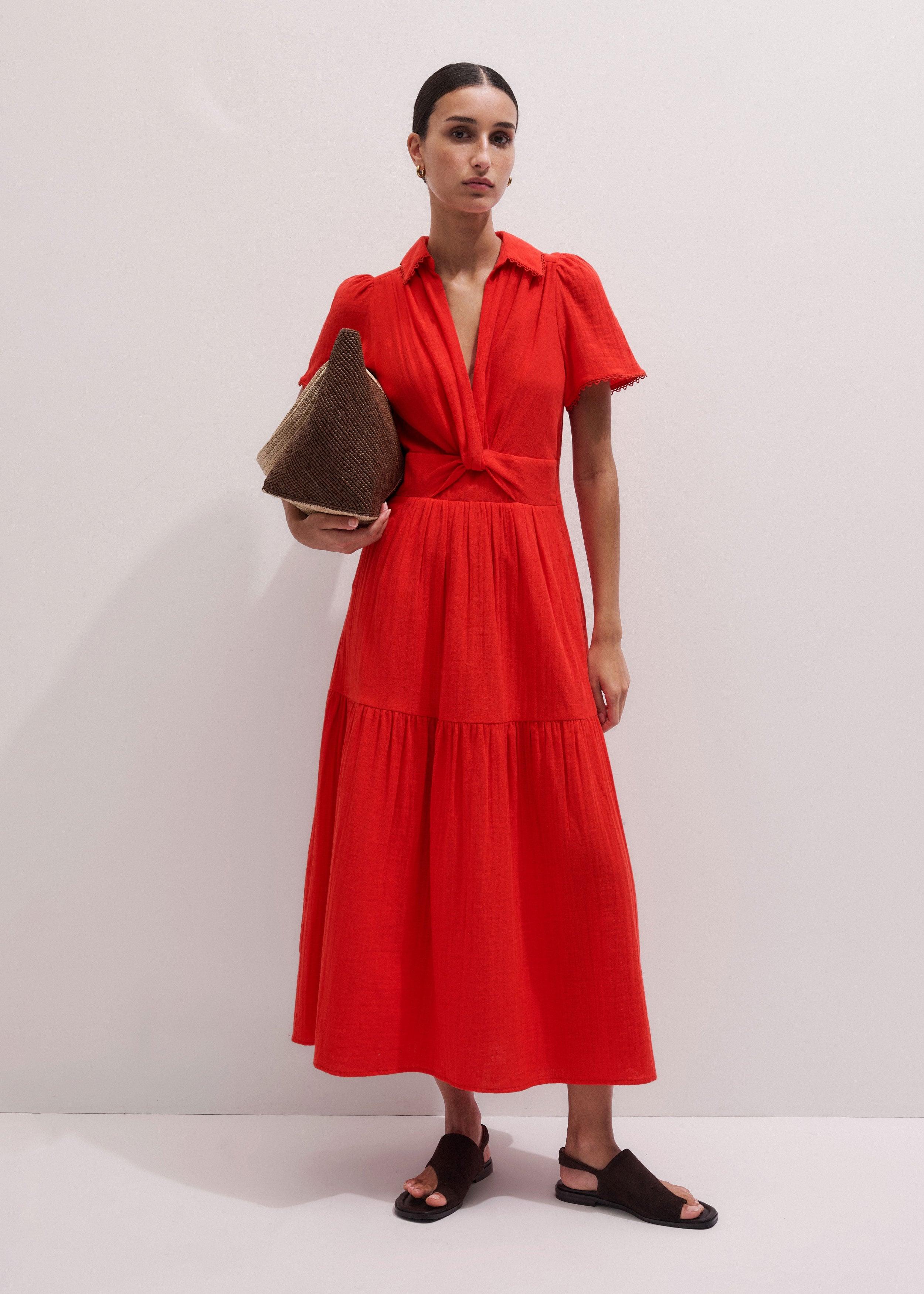 ME+EM Fit & Flare Twist Cheesecloth Maxi Dress in Red | Lyst