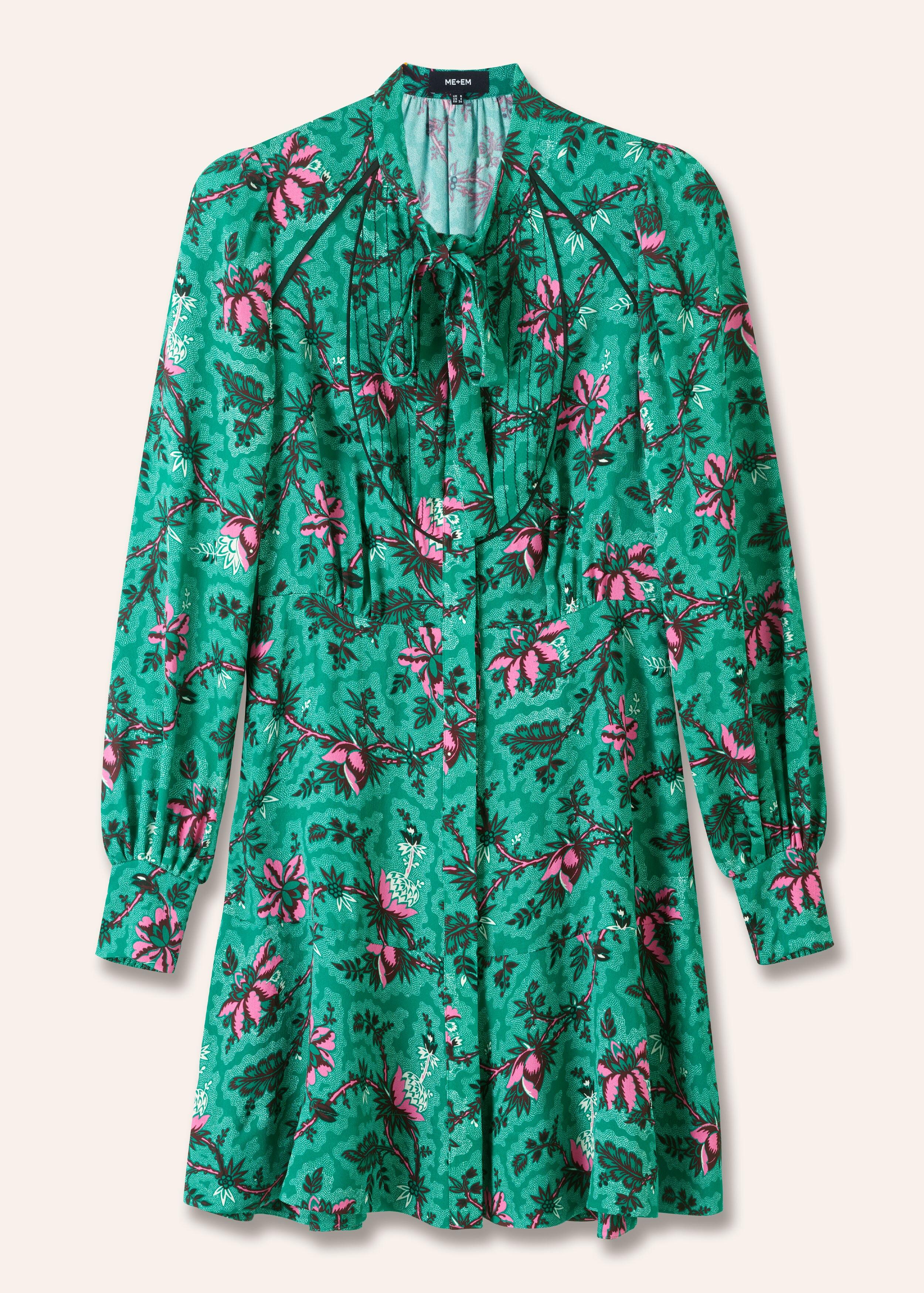 ME+EM Bright Fall Bloom Print Short Fit And Flare Dress in Green | Lyst