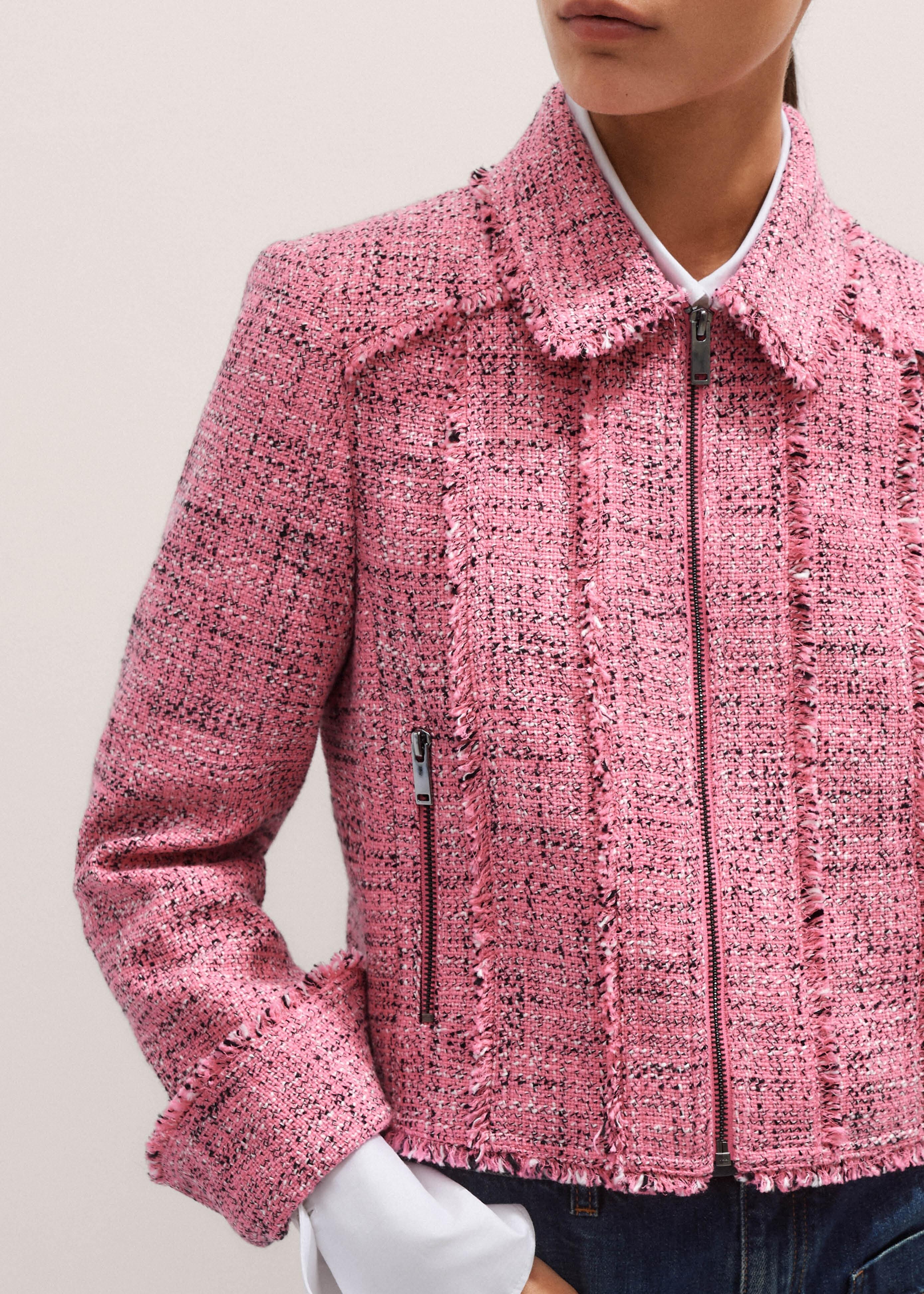 ルミニョン Papillon tweed fringe jacket ピンク meem-designer-Perfect-Pink-