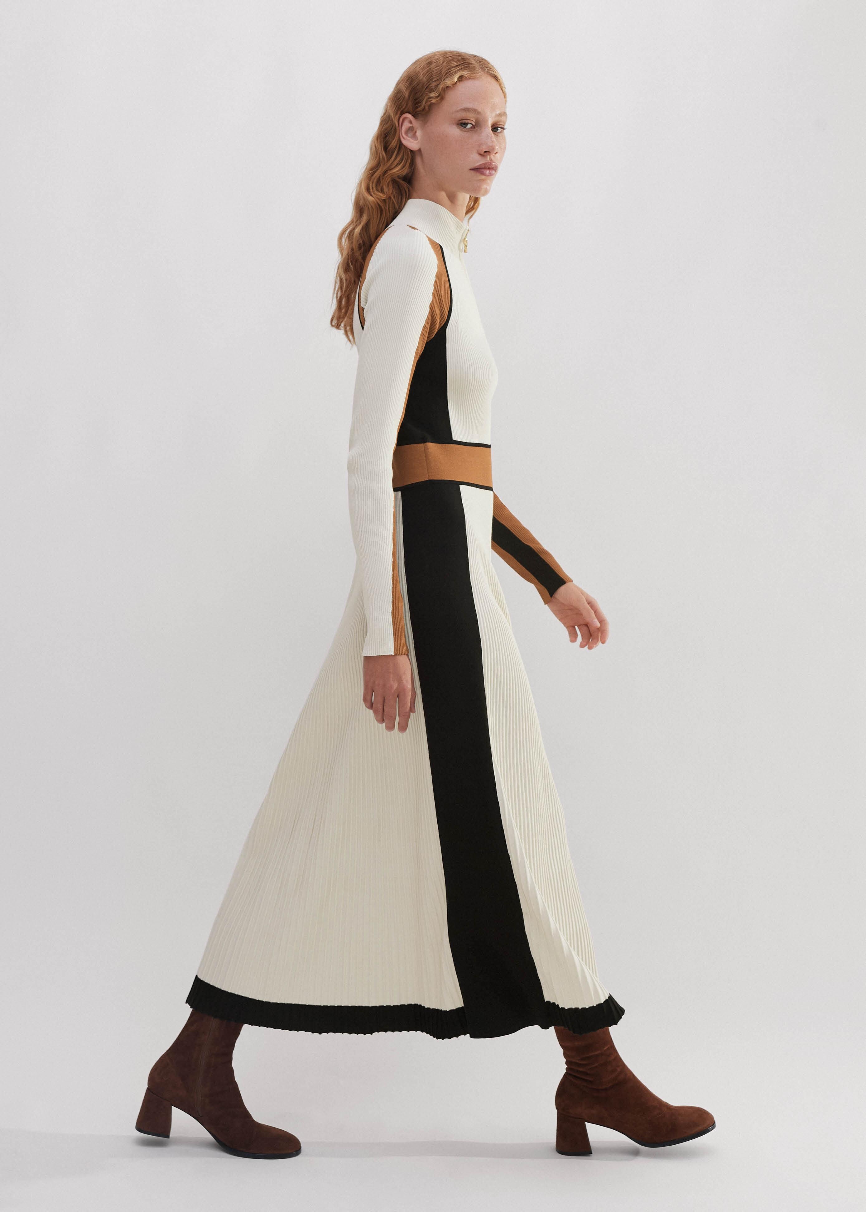 knee length dresses for ladies Black & White Lace Contrast Maxi Dress