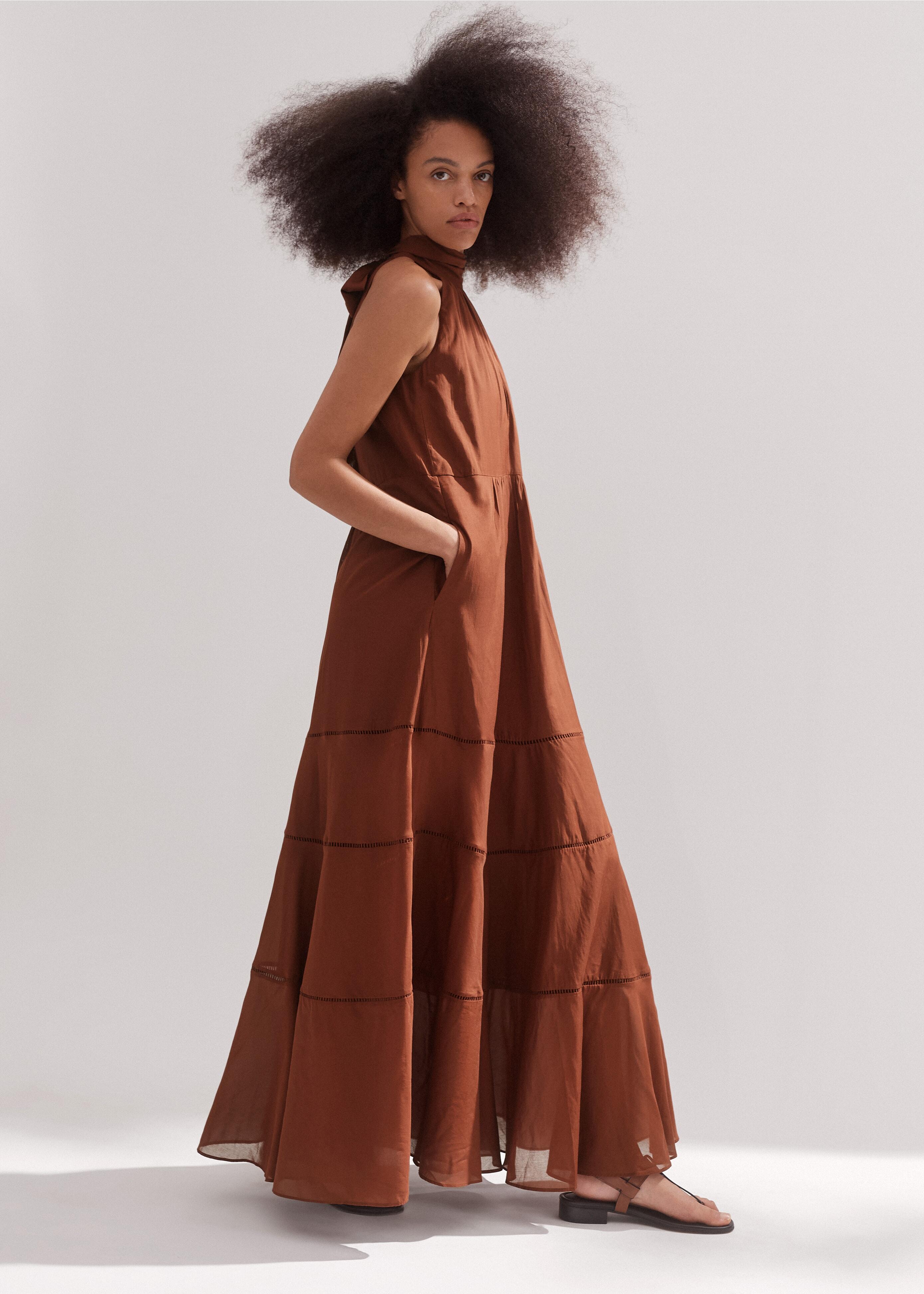 ME+EM Cotton Voile Halterneck Full-Length Dress in Brown | Lyst