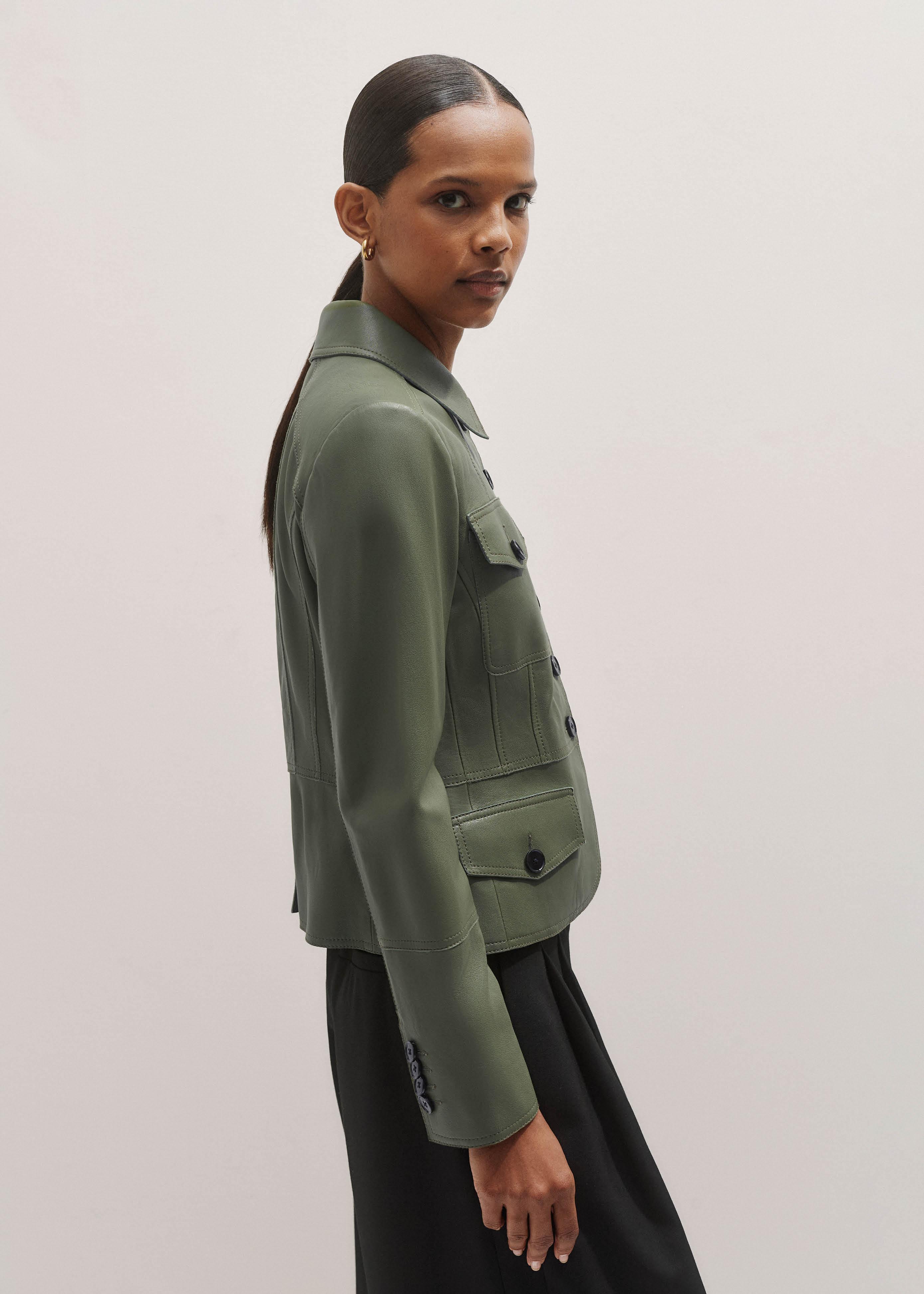 ME+EM Washed Leather Fitted Utility Jacket in Green | Lyst