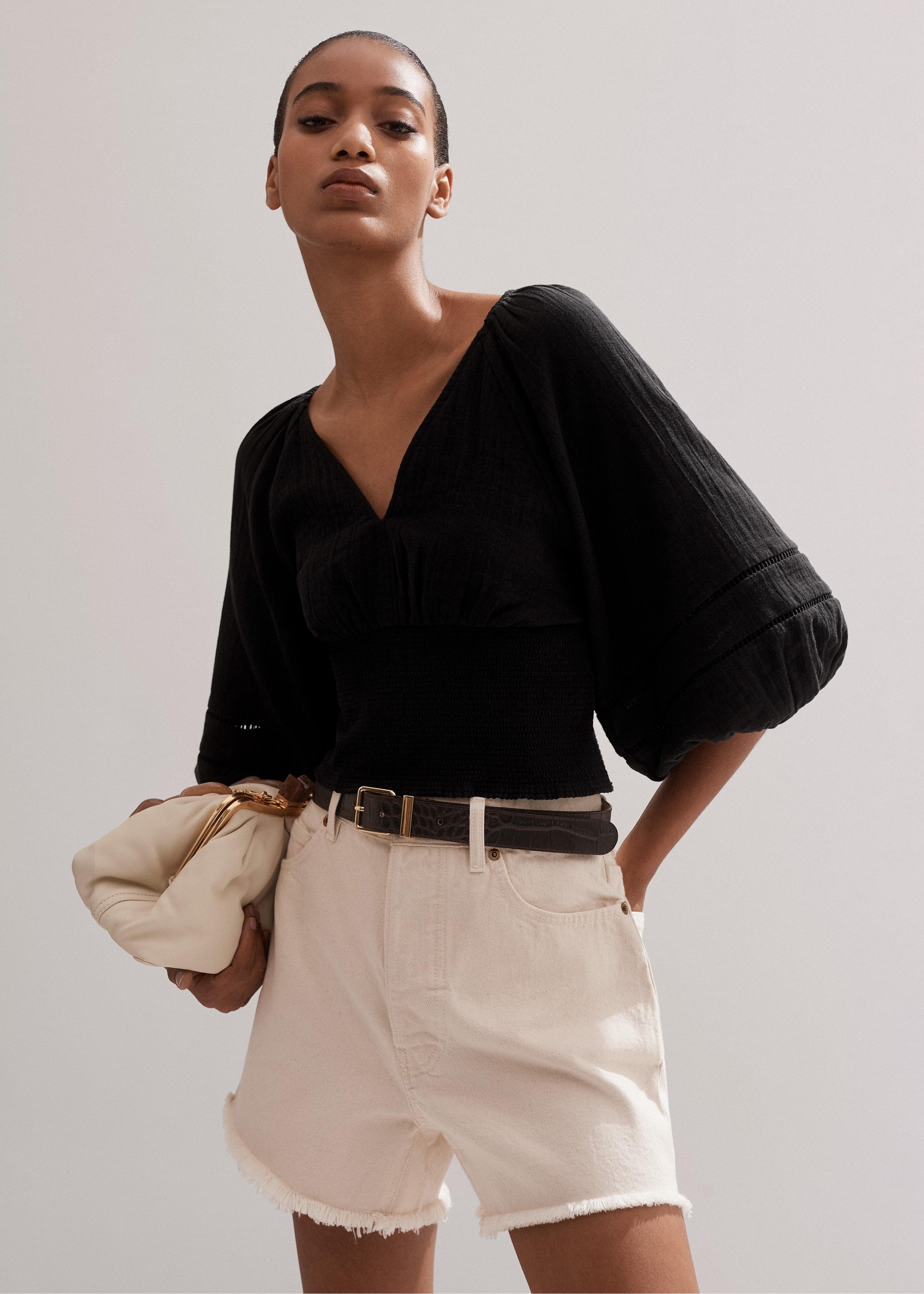 ME+EM Cheesecloth Balloon Sleeve Top in Black | Lyst UK