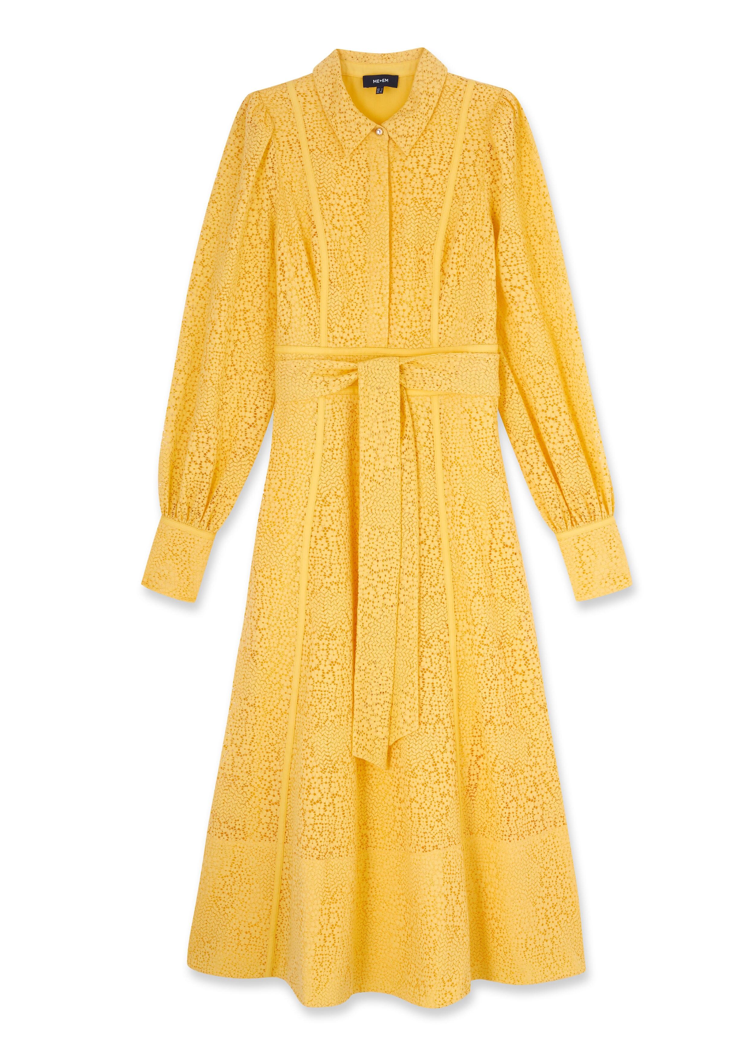 ME+EM Lace Fit And Flare Midi Dress + Belt in Yellow | Lyst