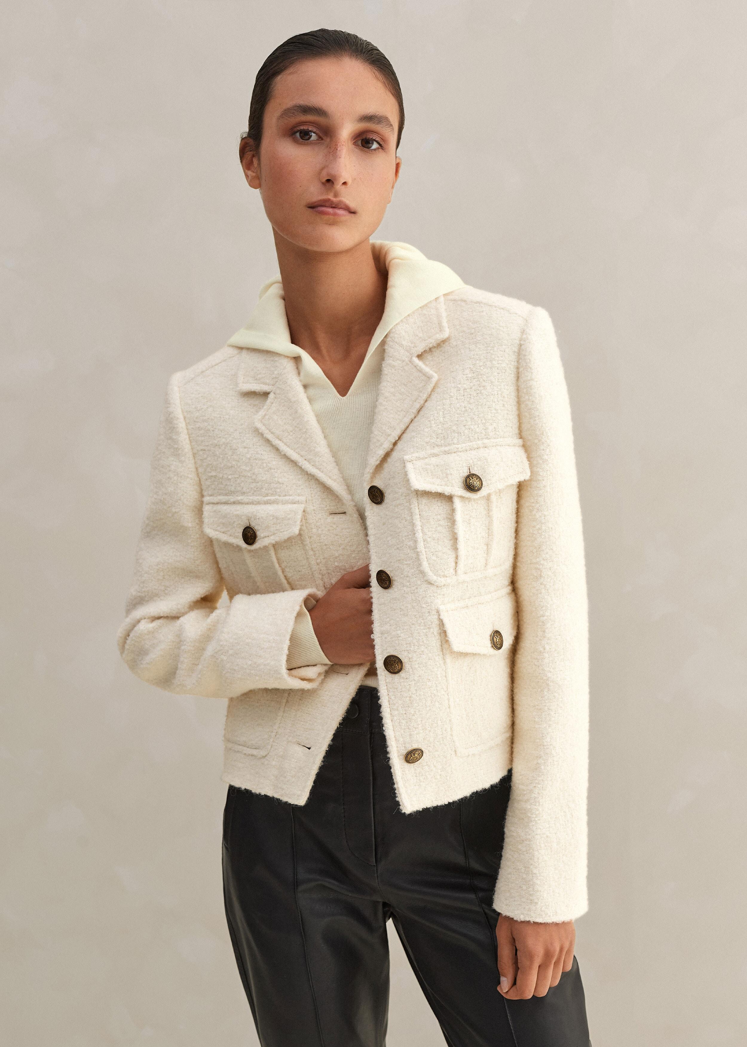 ME+EM Italian Bouclé Military Crop Jacket in Natural Lyst