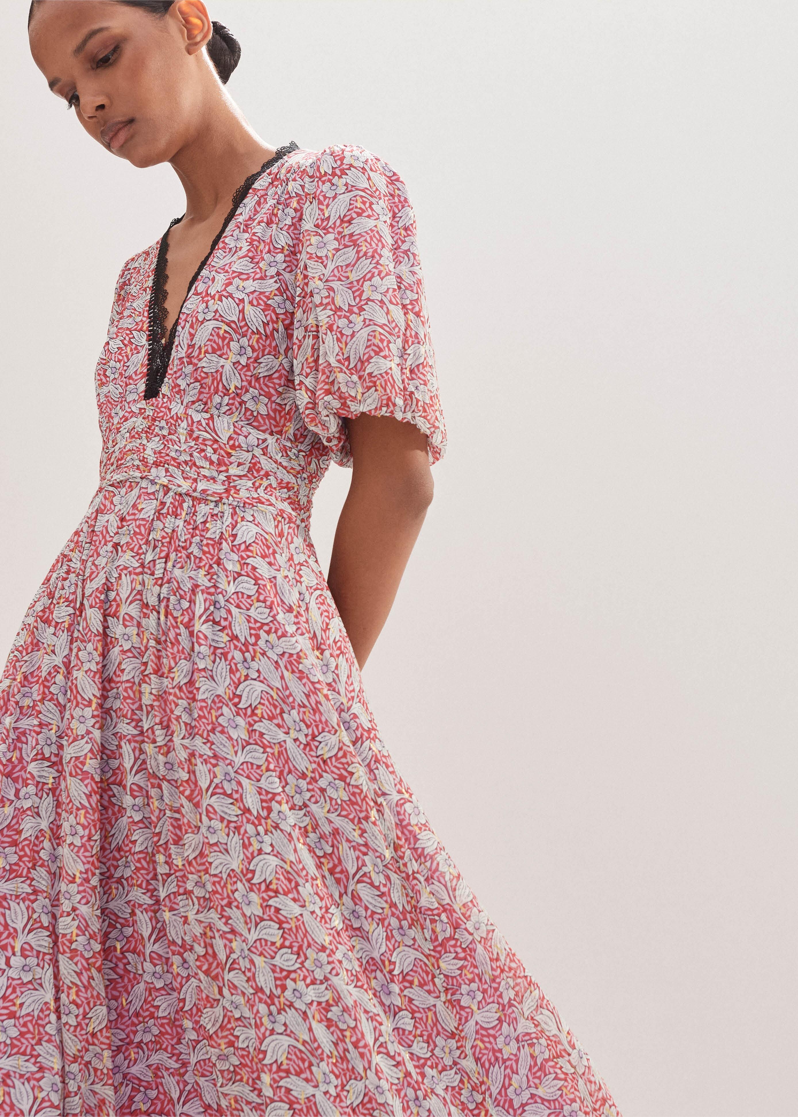 ME+EM Evening Primrose Print Lace Maxi Dress in Pink | Lyst