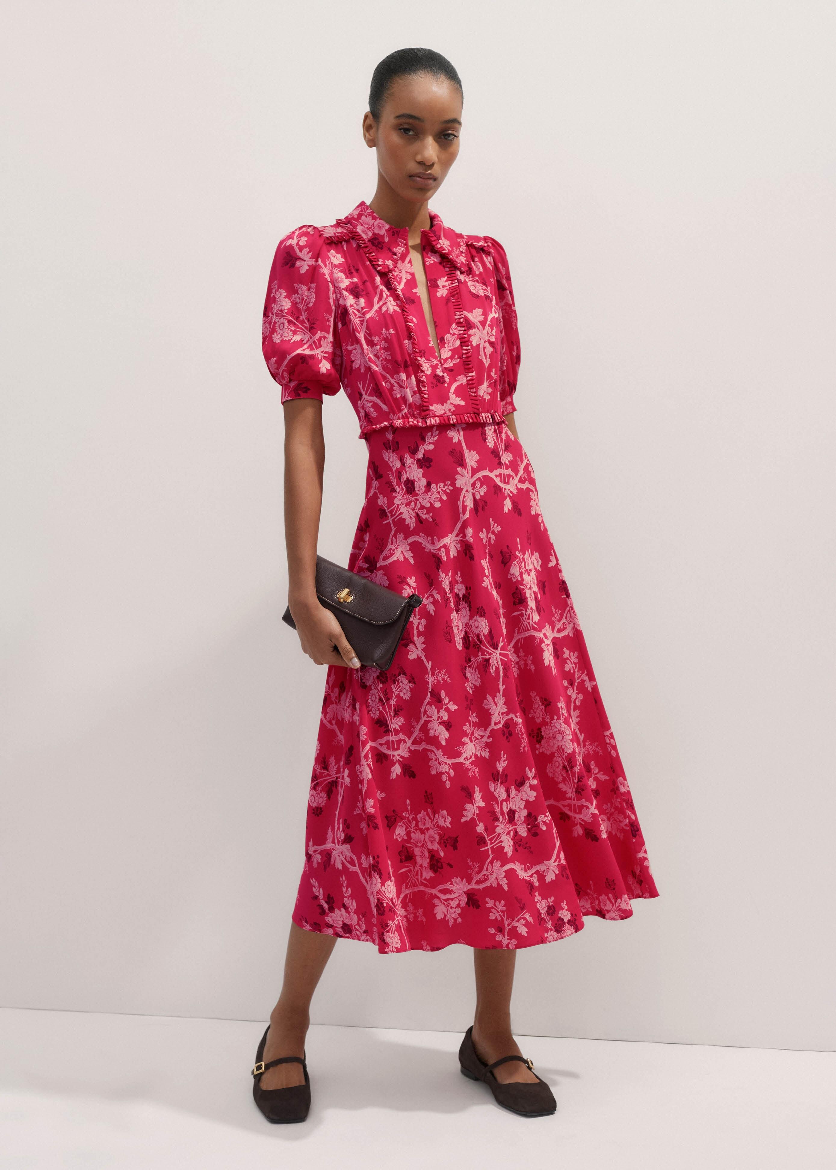 ME+EM Modern Botanical Print Midi Dress in Pink | Lyst