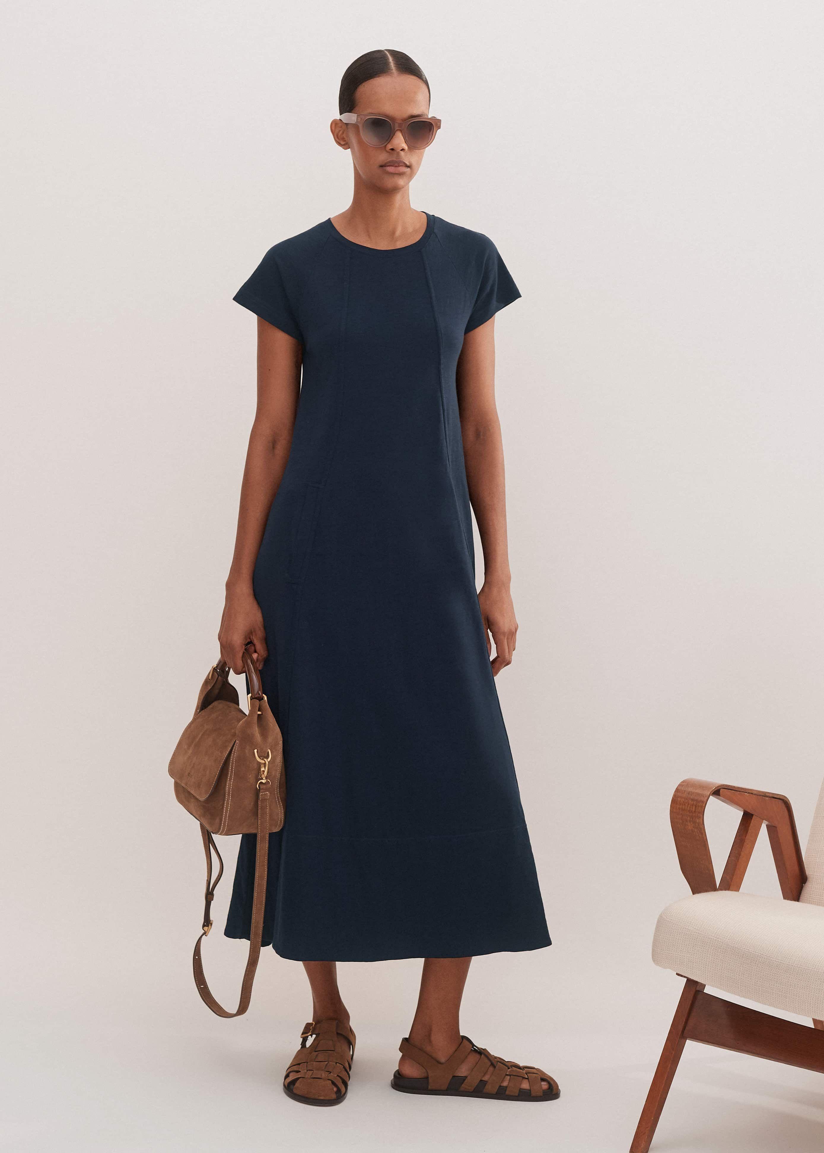 ME+EM Slub Jersey Midi Swing Dress in Blue | Lyst