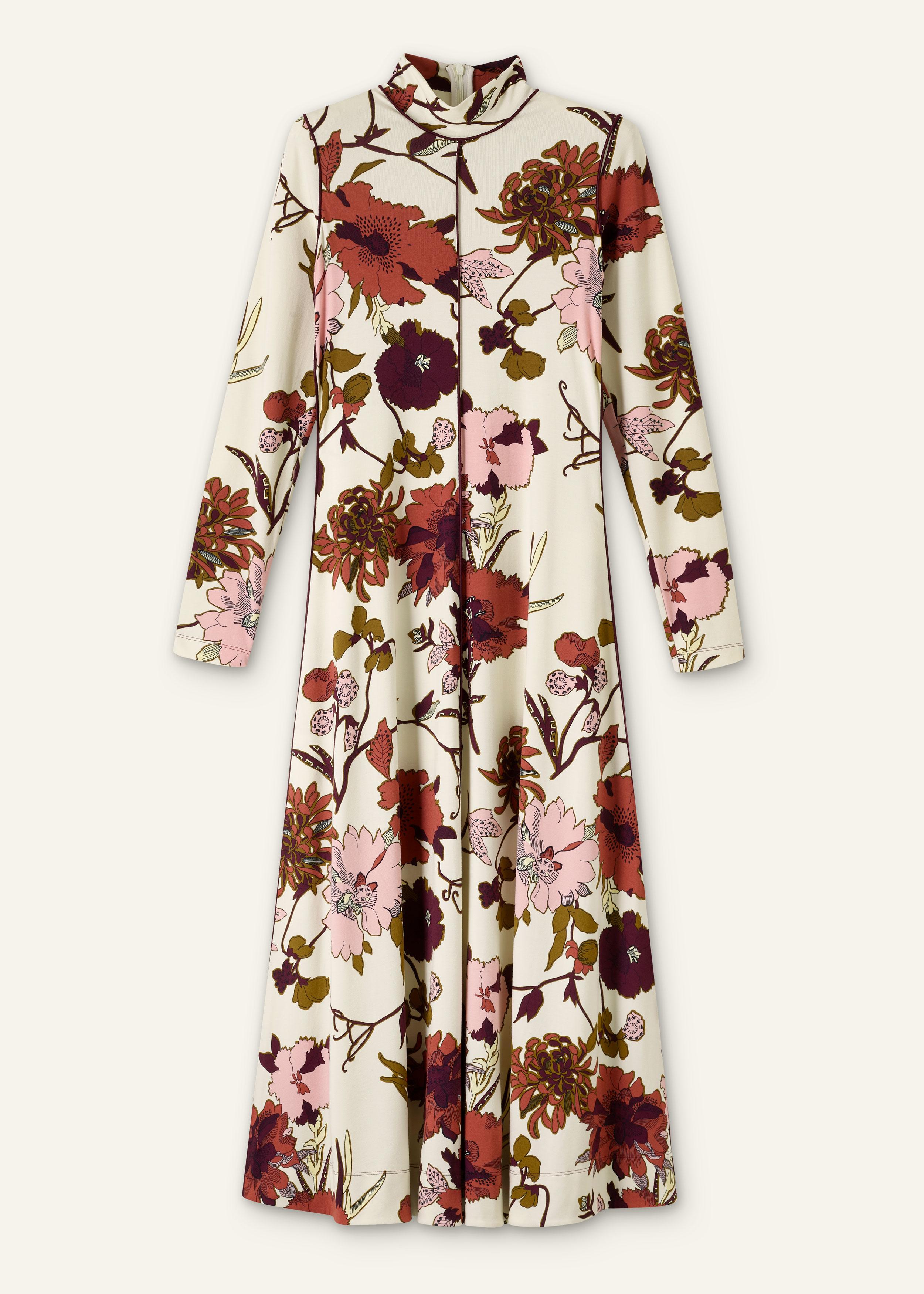 me and em jersey dress ME+EM High Neck Maxi in Natural a gathered seam at