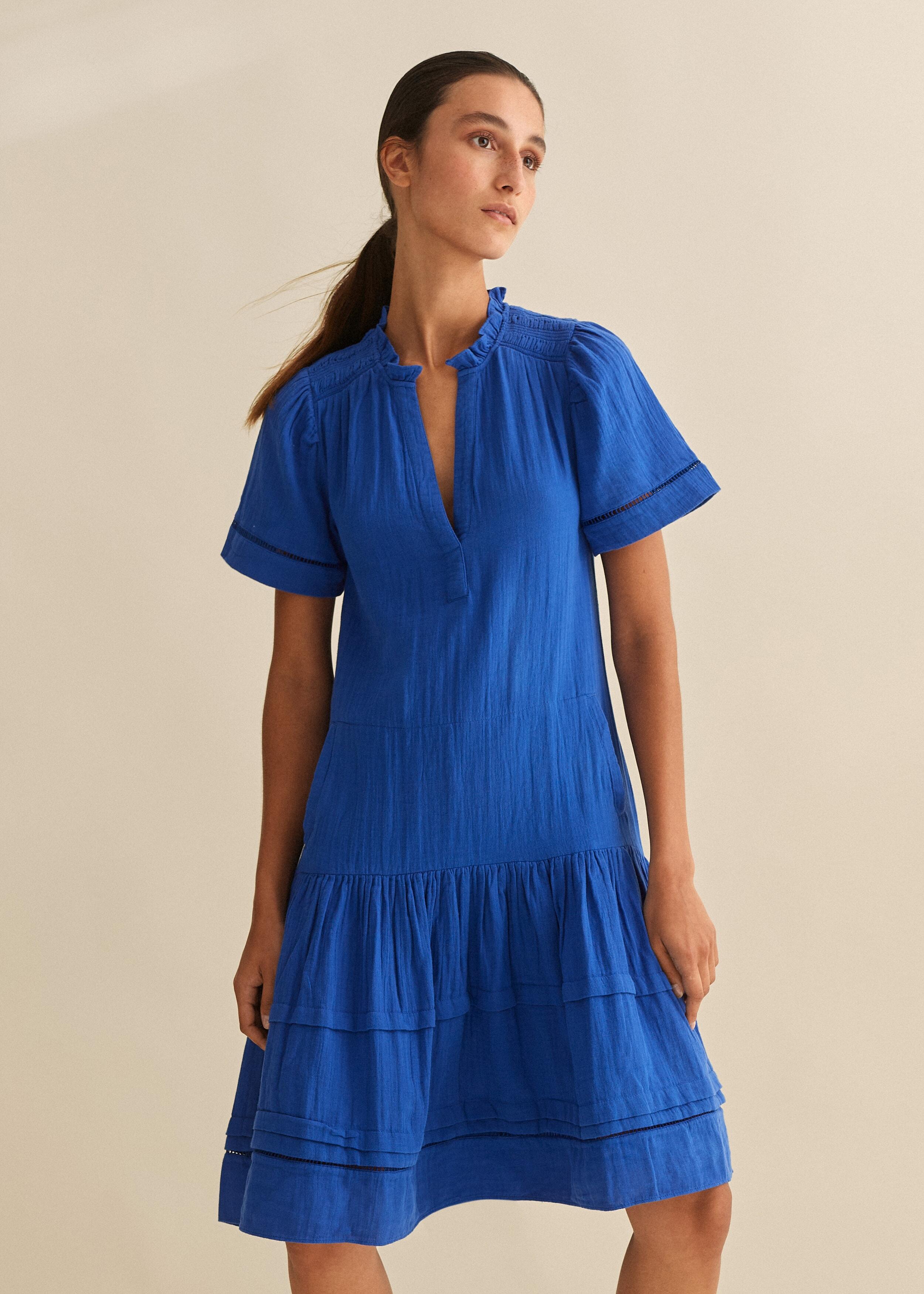 cheesecloth pleat detail swing dress ME+EM Cheesecloth Trim Detail Short Swing Dress in White