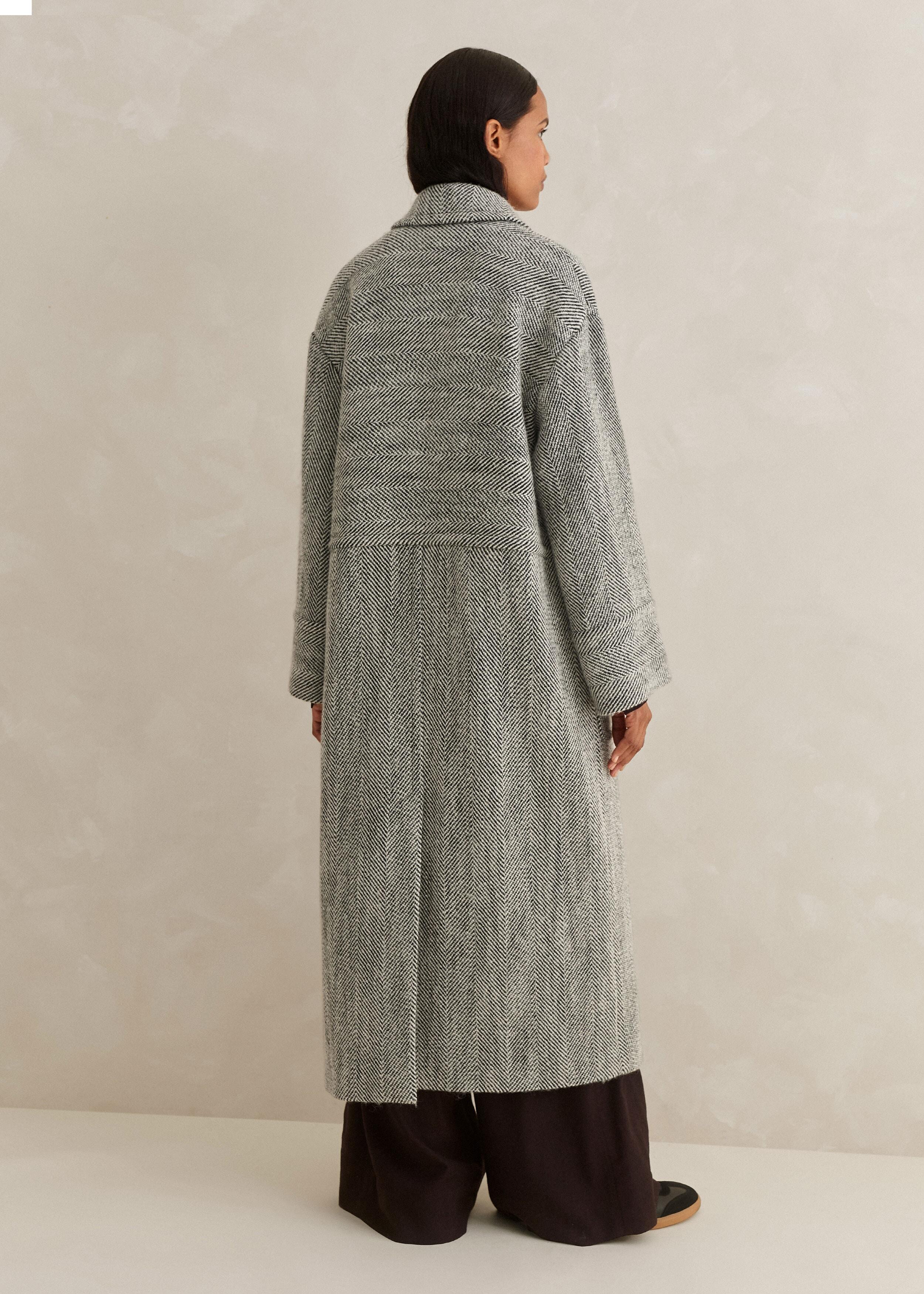 Na Kd Herringbone Long Belted Coat Herringbone Belted Coat - Main Image