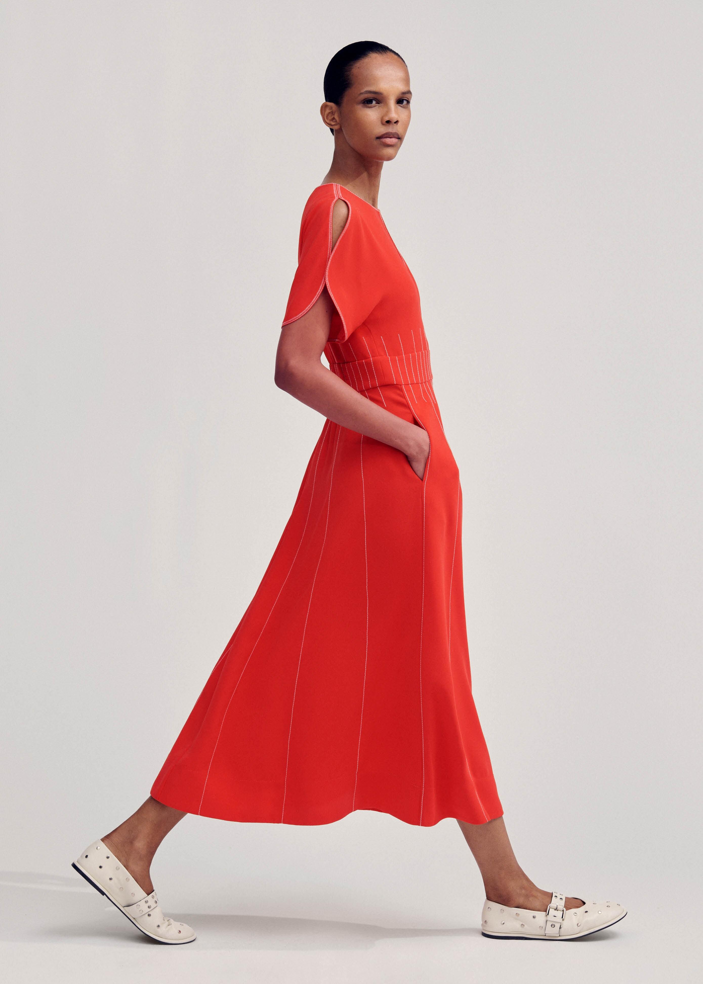 me & em red dress ME+EM Satin Drape Neckline Maxi Dress